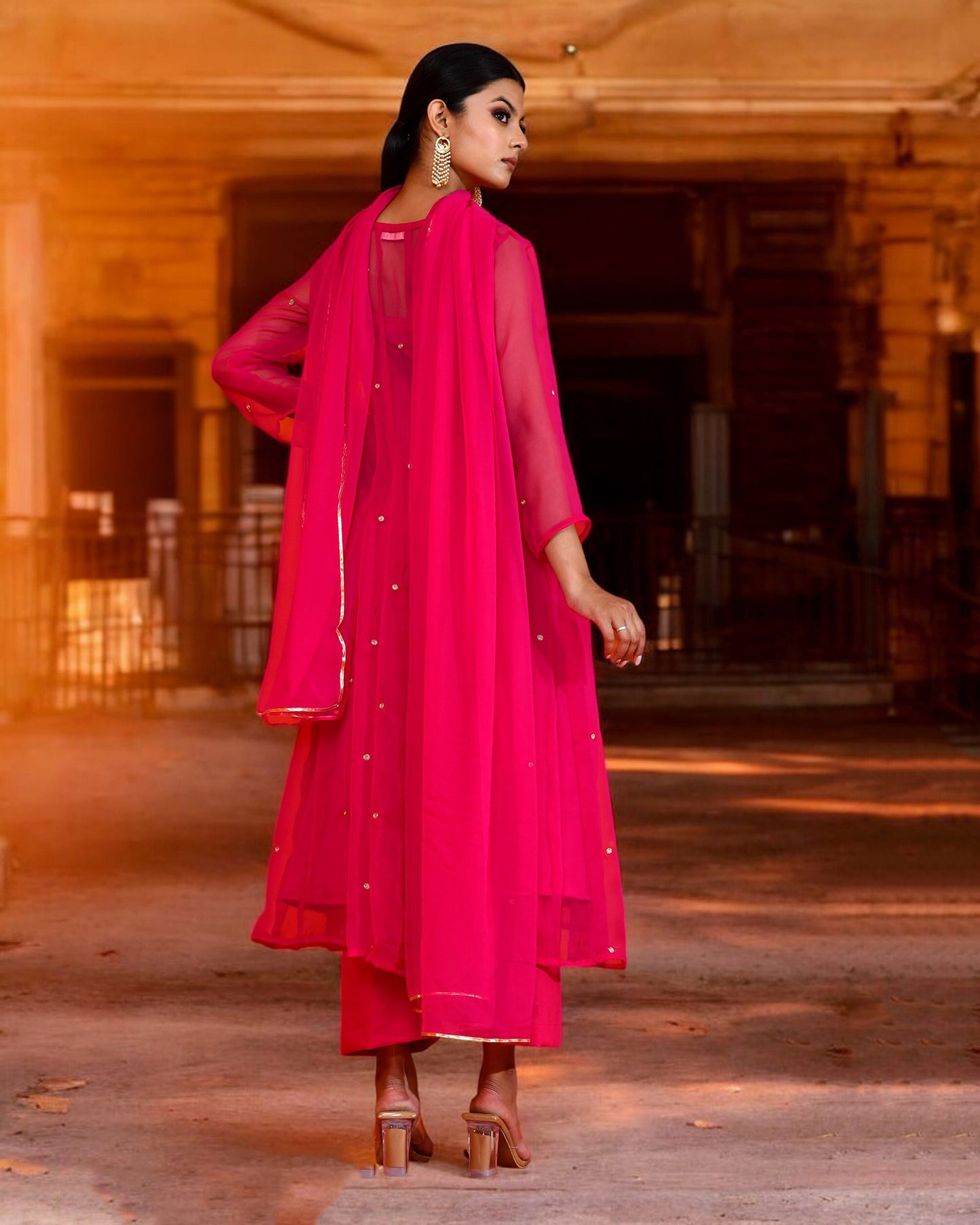 Fuchsia Georgette Utsav Bannhi Jaipuri Anarkali