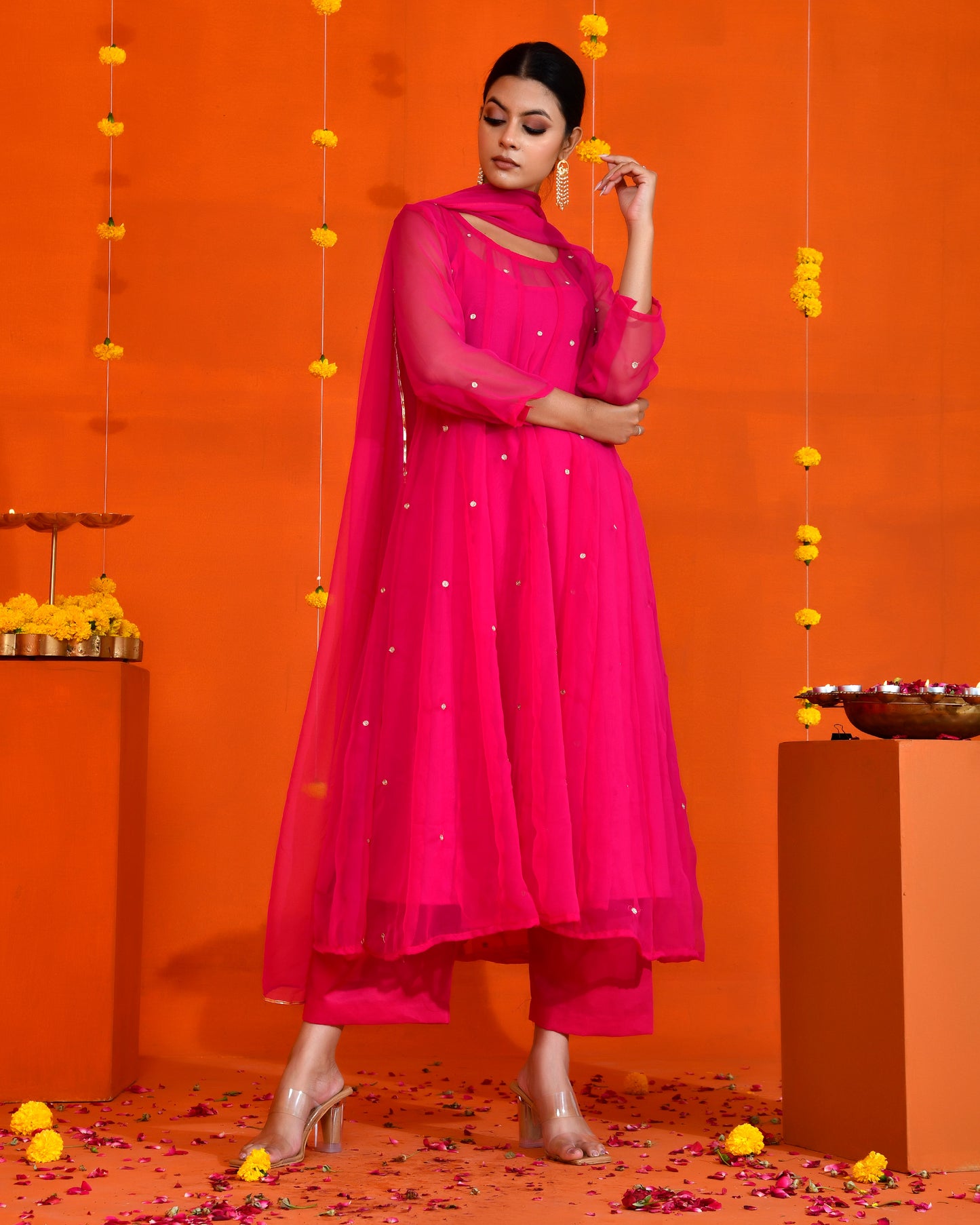 Fuchsia Georgette Utsav Bannhi Jaipuri Anarkali