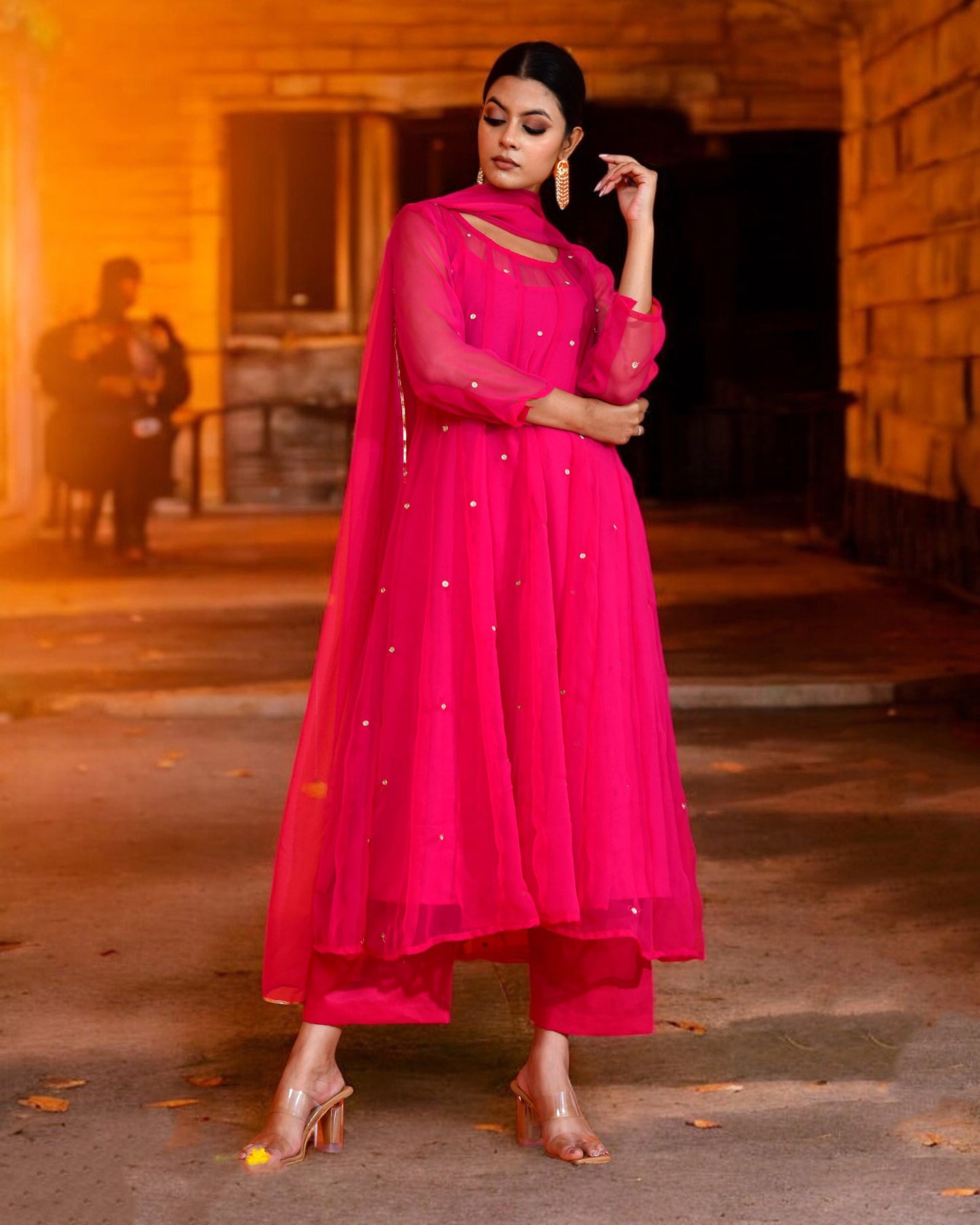 Fuchsia Georgette Utsav Bannhi Jaipuri Anarkali