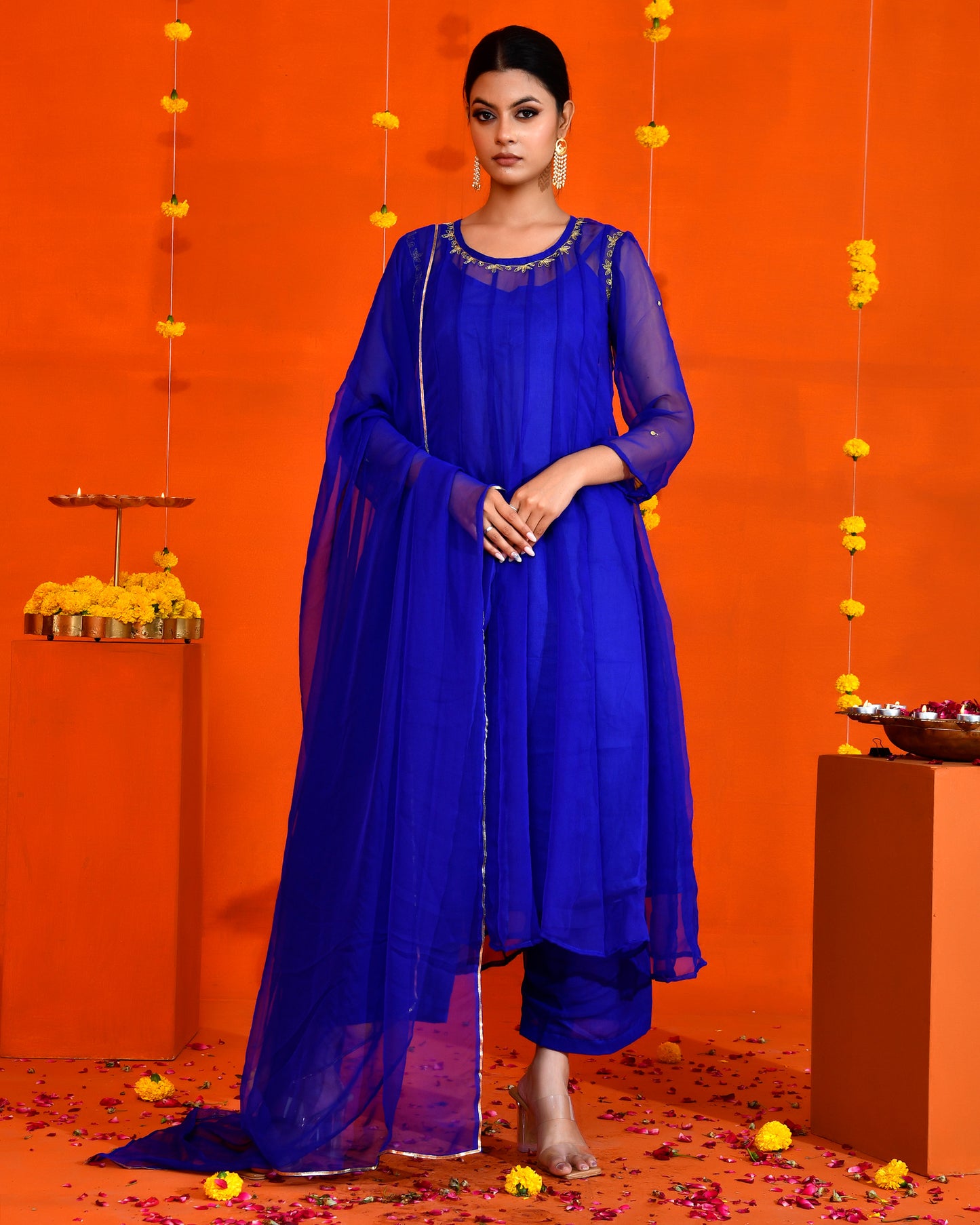 Blue Georgette Utsav Bannhi Jaipuri Anarkali