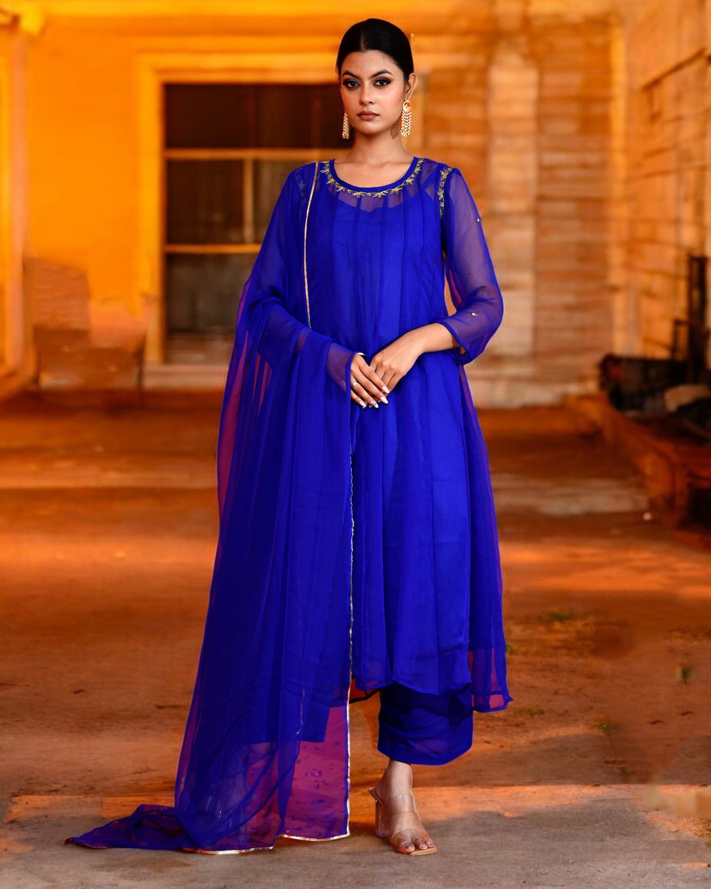 Blue Georgette Utsav Bannhi Jaipuri Anarkali