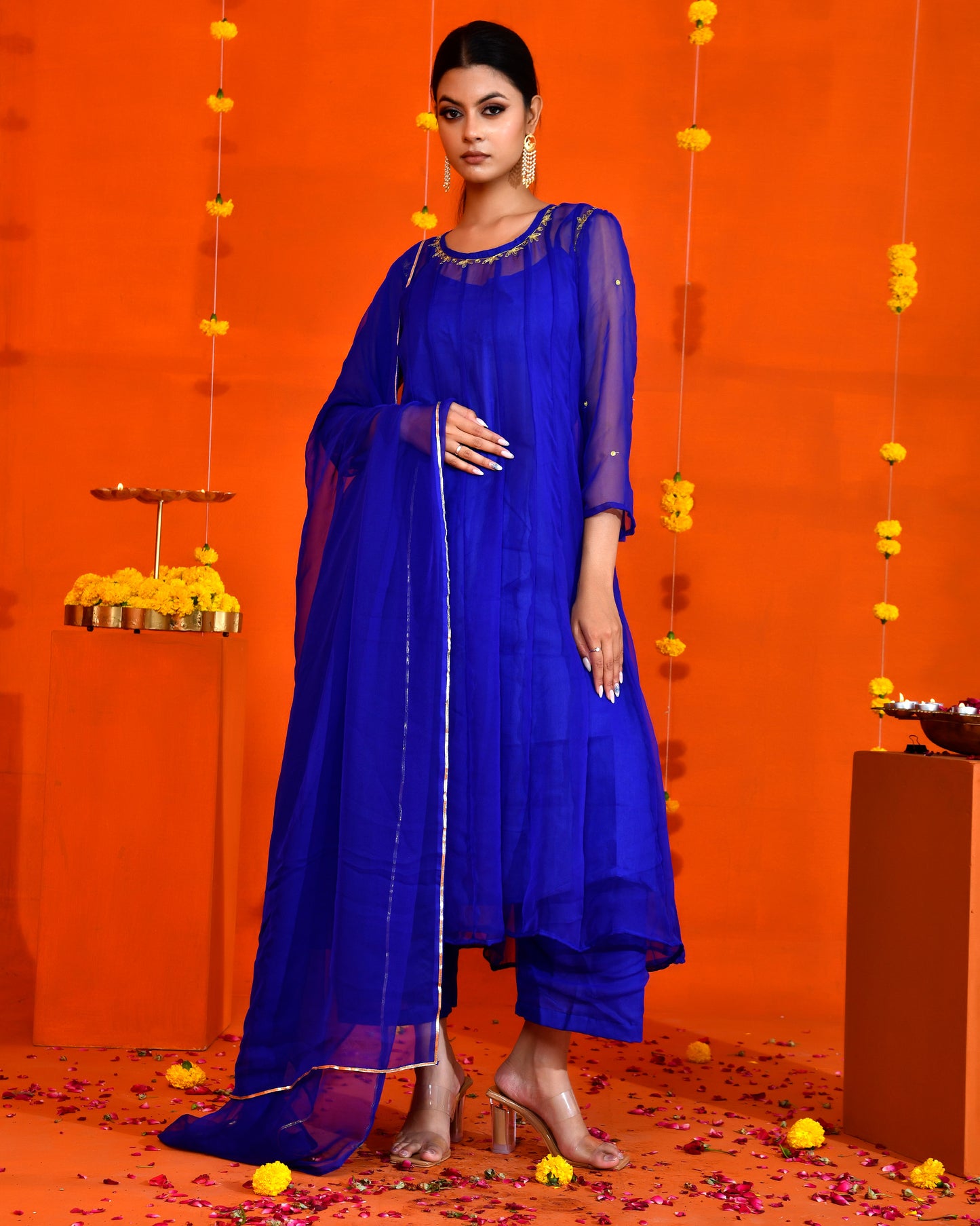 Blue Georgette Utsav Bannhi Jaipuri Anarkali