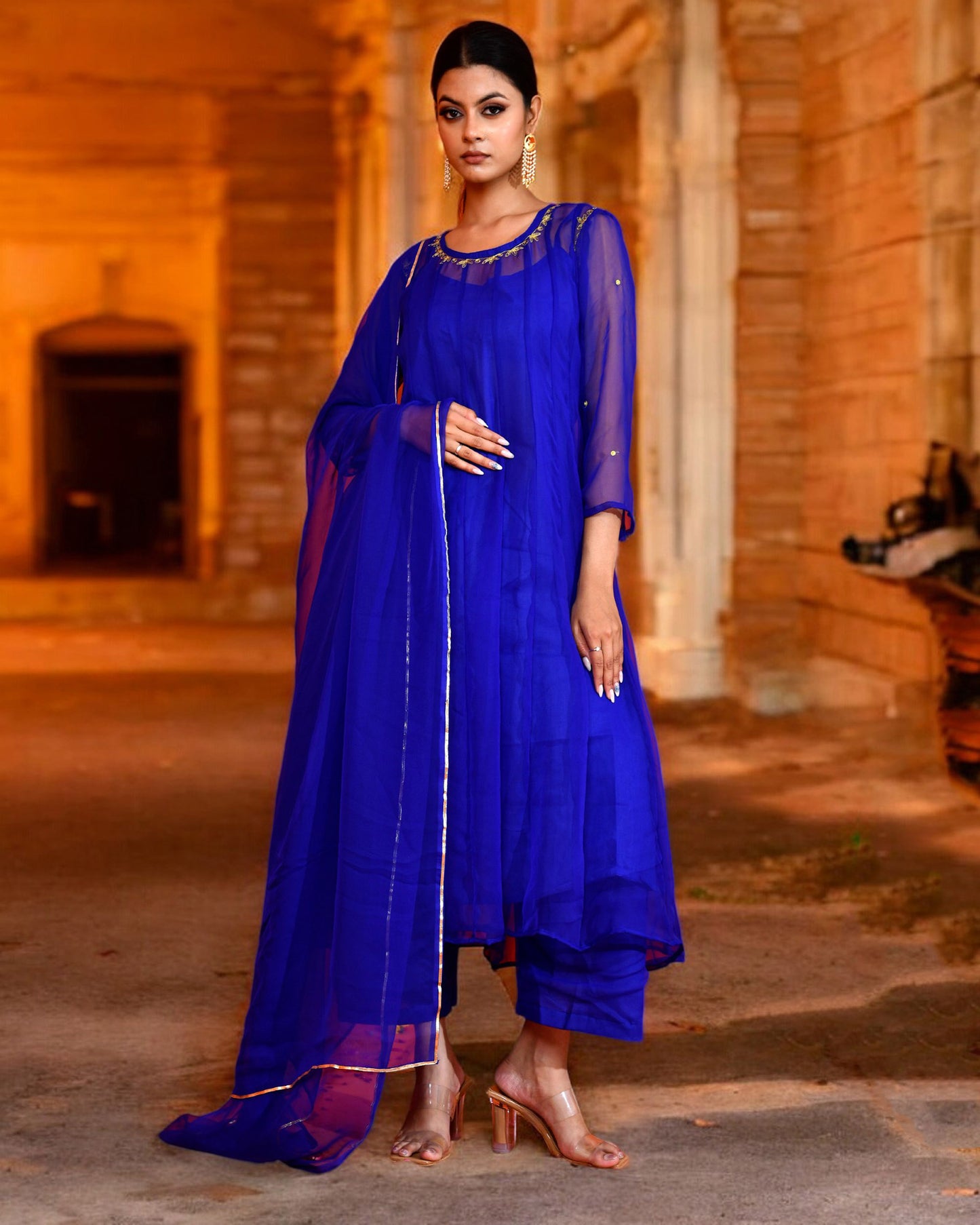 Blue Georgette Utsav Bannhi Jaipuri Anarkali