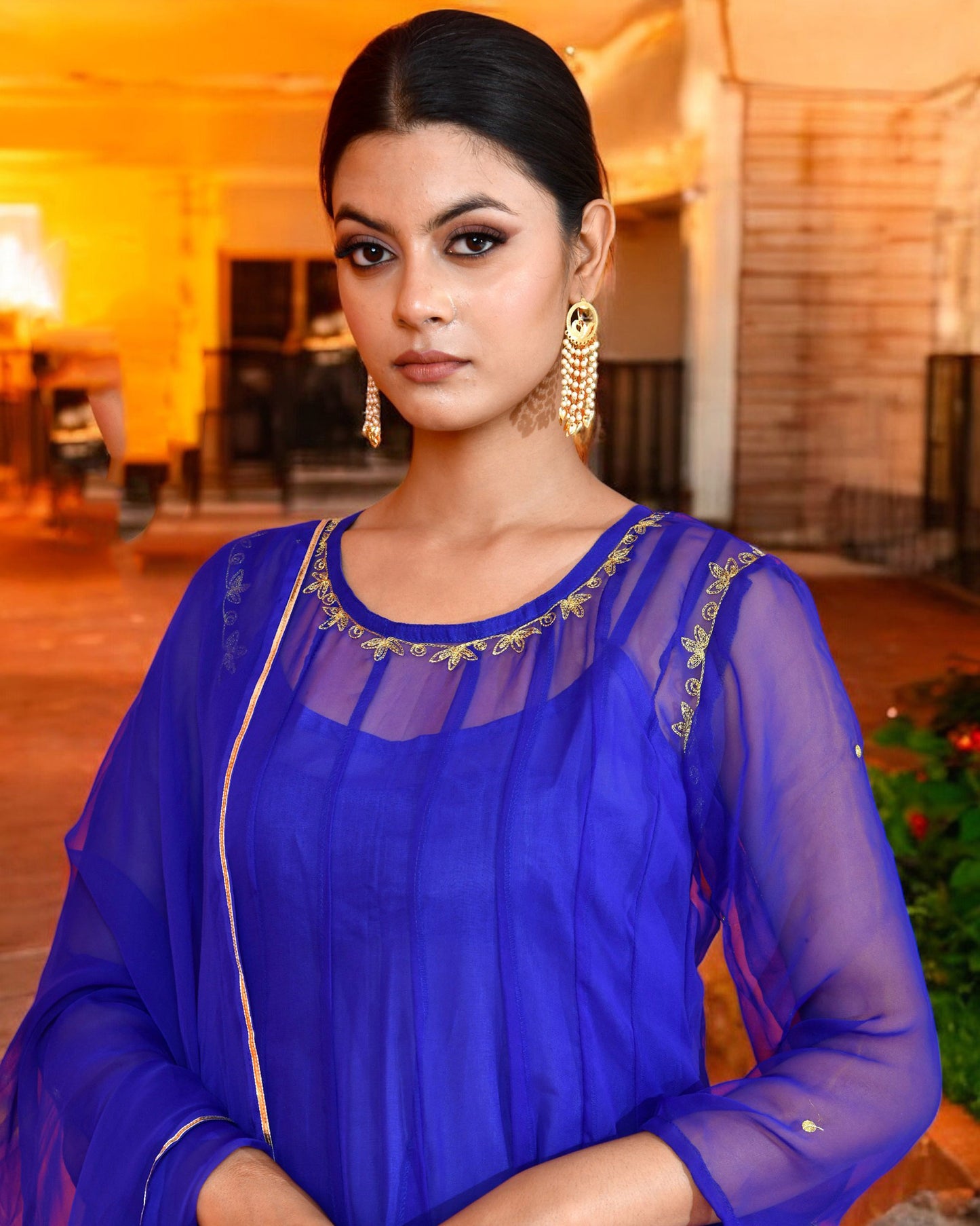 Blue Georgette Utsav Bannhi Jaipuri Anarkali