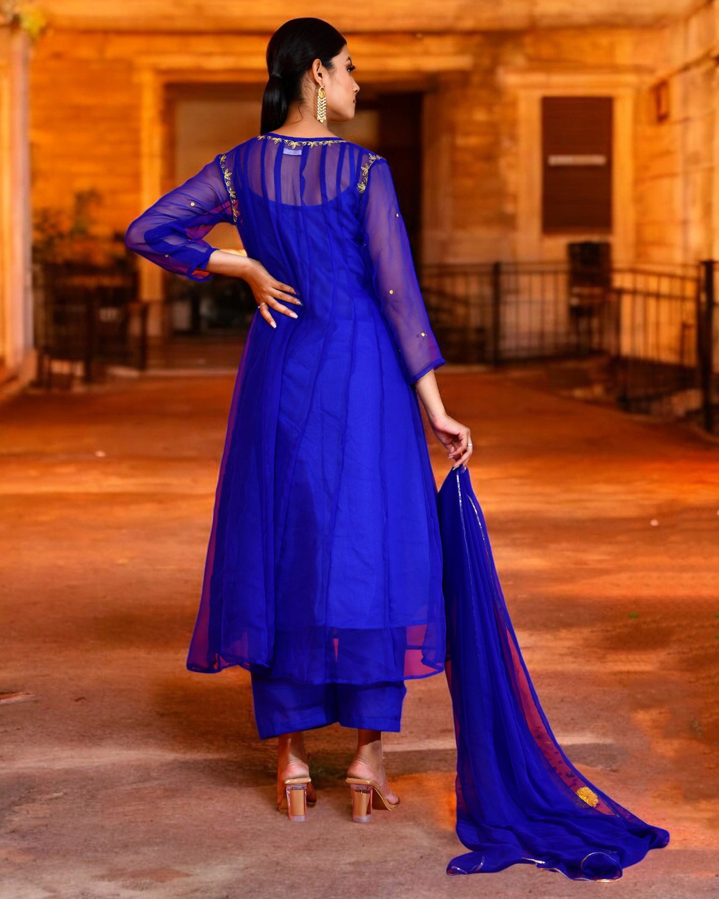 Blue Georgette Utsav Bannhi Jaipuri Anarkali