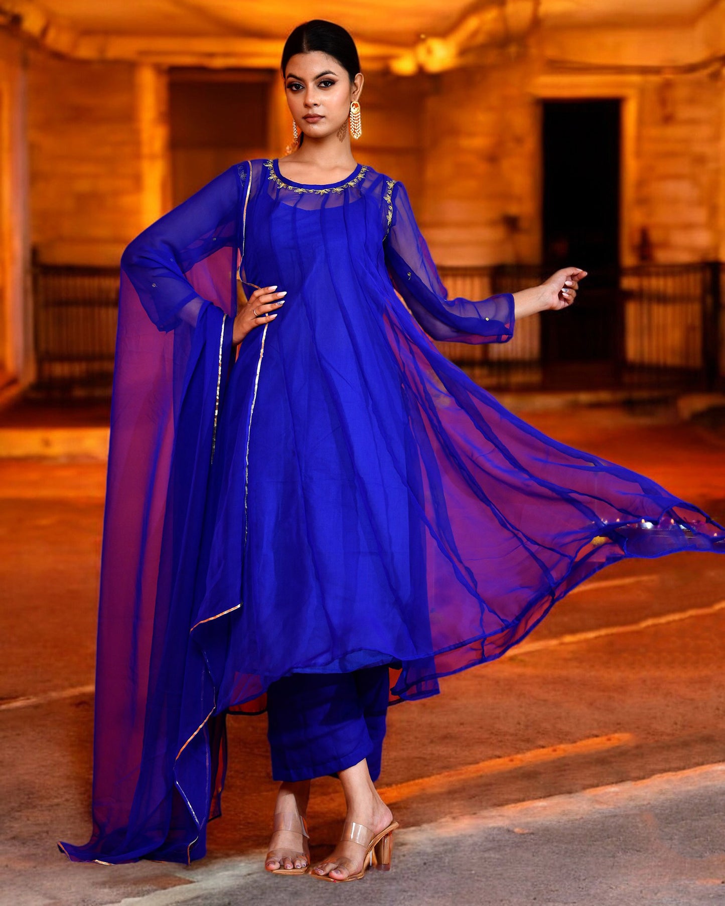 Blue Georgette Utsav Bannhi Jaipuri Anarkali