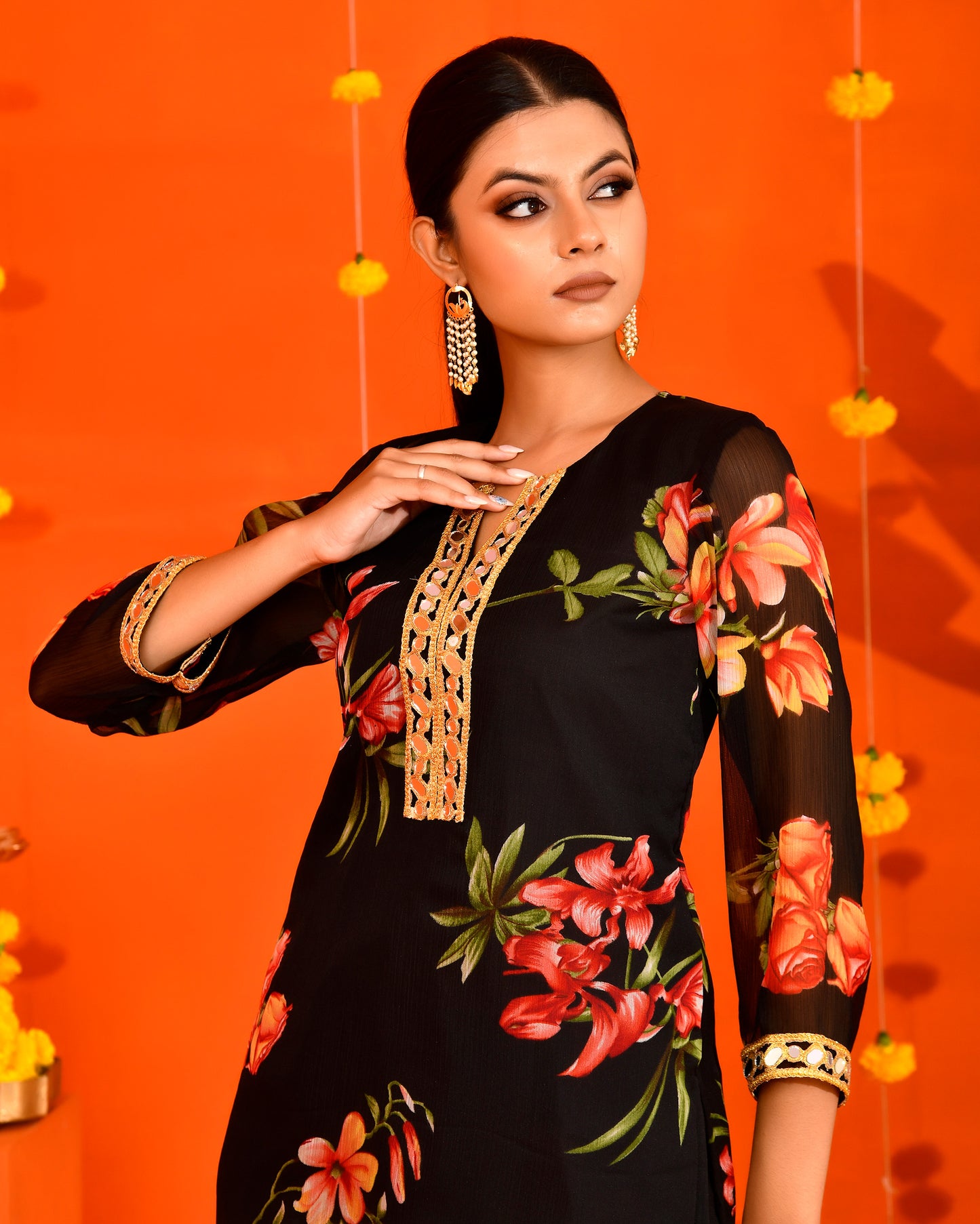 Black Chiffon Utsav Bannhi Printed Jaipuri Kurta set