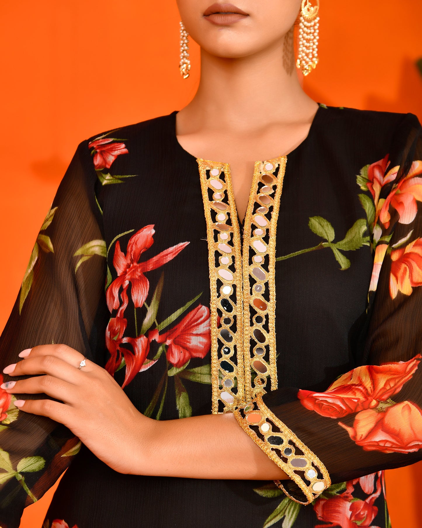 Black Chiffon Utsav Bannhi Printed Jaipuri Kurta set