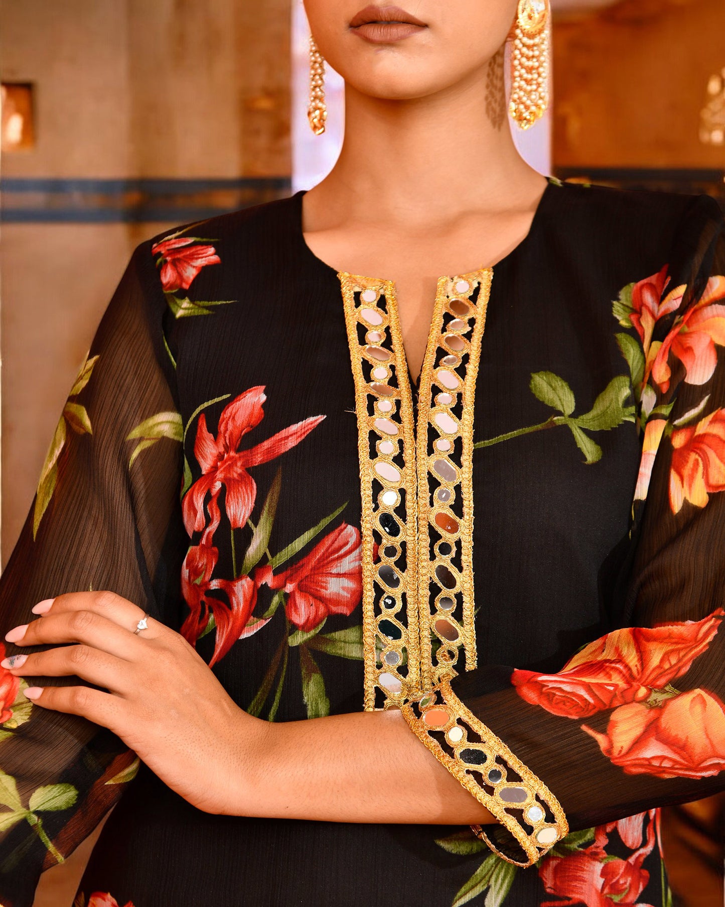 Black Chiffon Utsav Bannhi Printed Jaipuri Kurta set