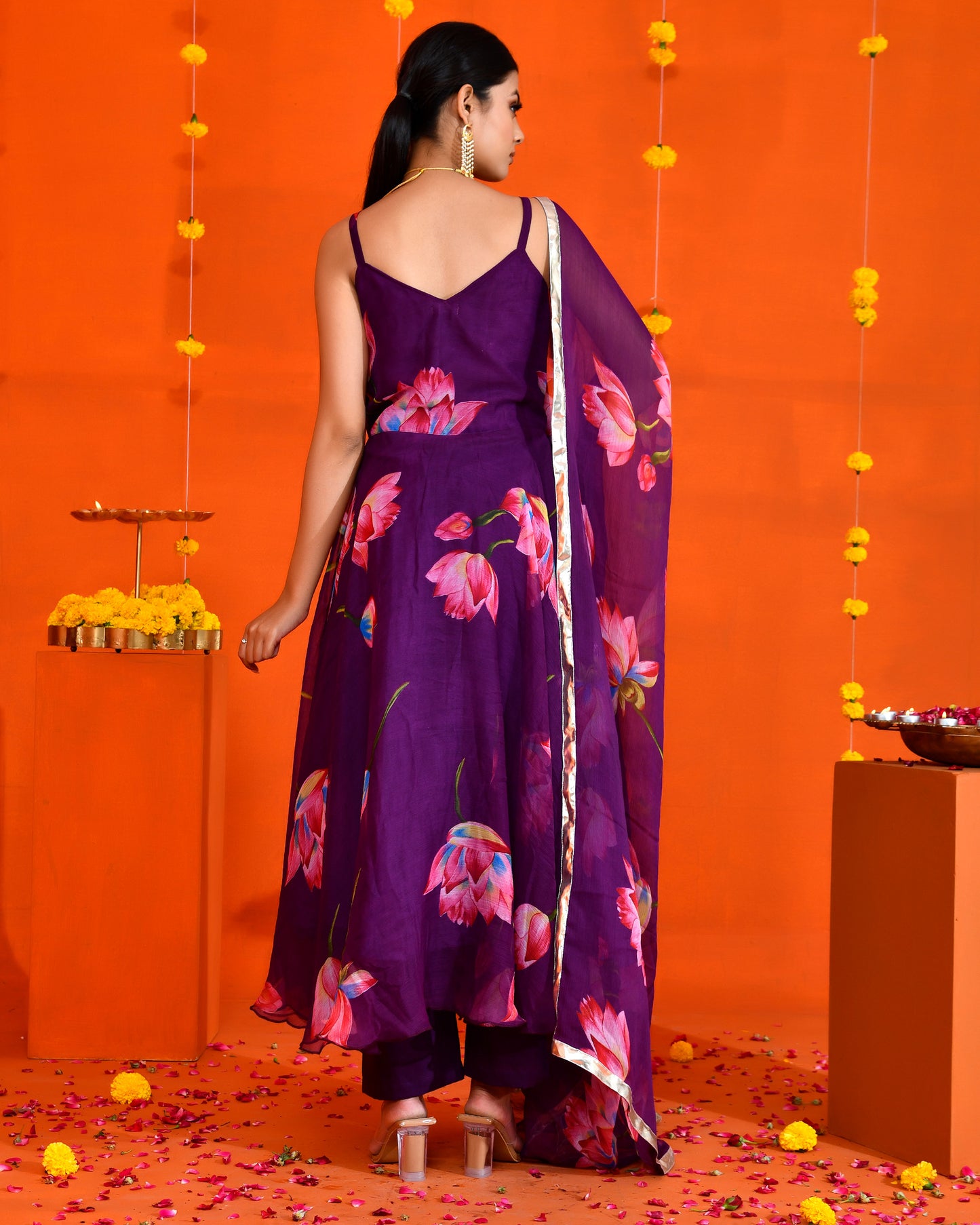 Purple Chiffon Utsav Printed Jaipuri Anarkali