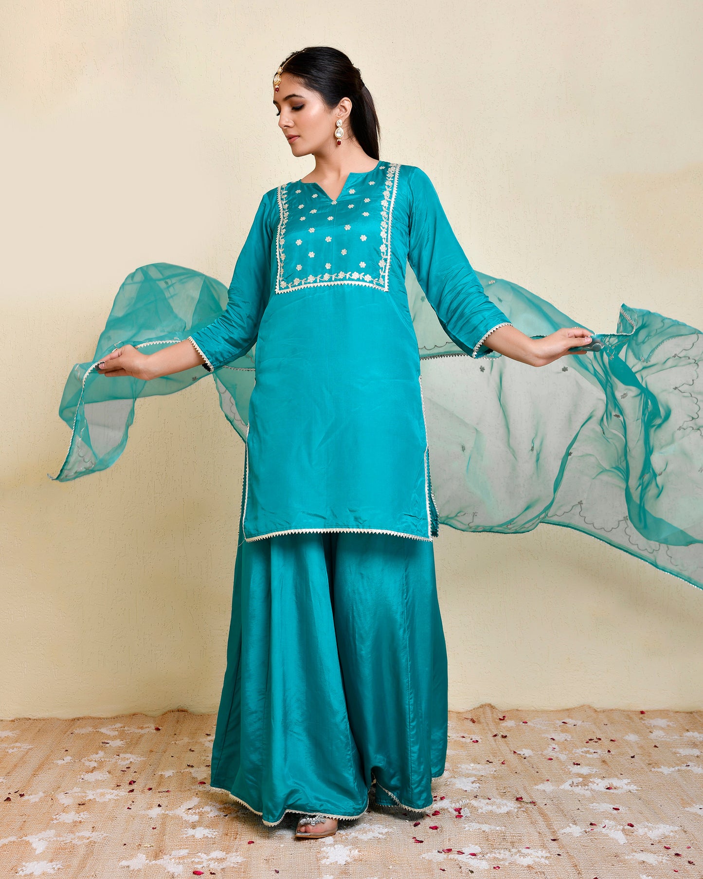 Rama Uppada silk Airi Teal Sharara Set