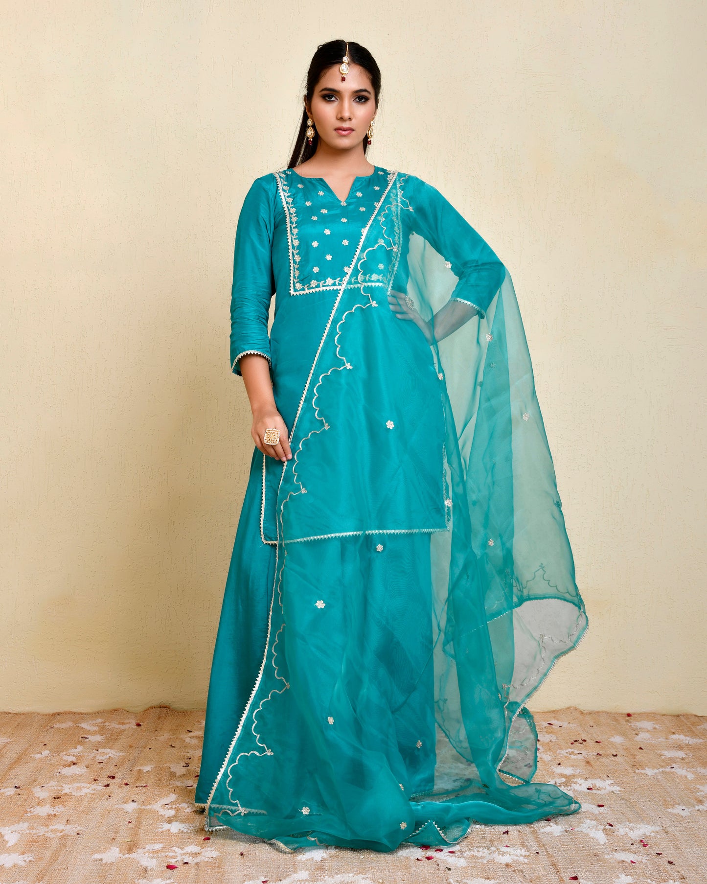 Rama Uppada silk Airi Teal Sharara Set