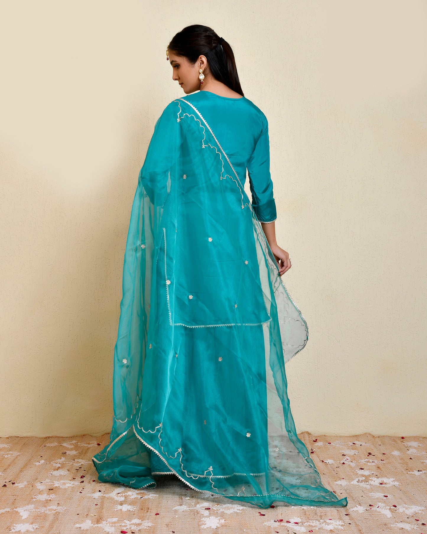 Rama Uppada silk Airi Teal Sharara Set