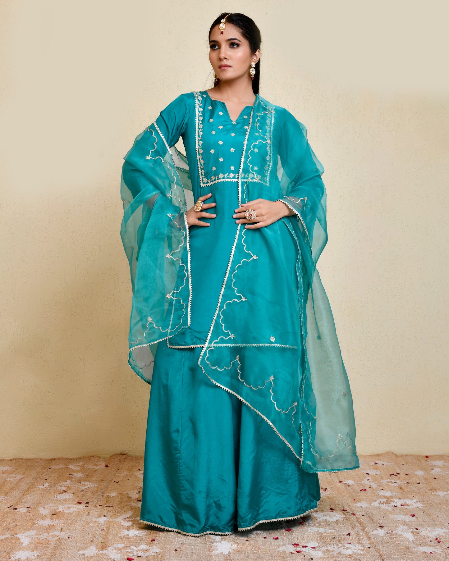 Rama Uppada silk Airi Teal Sharara Set