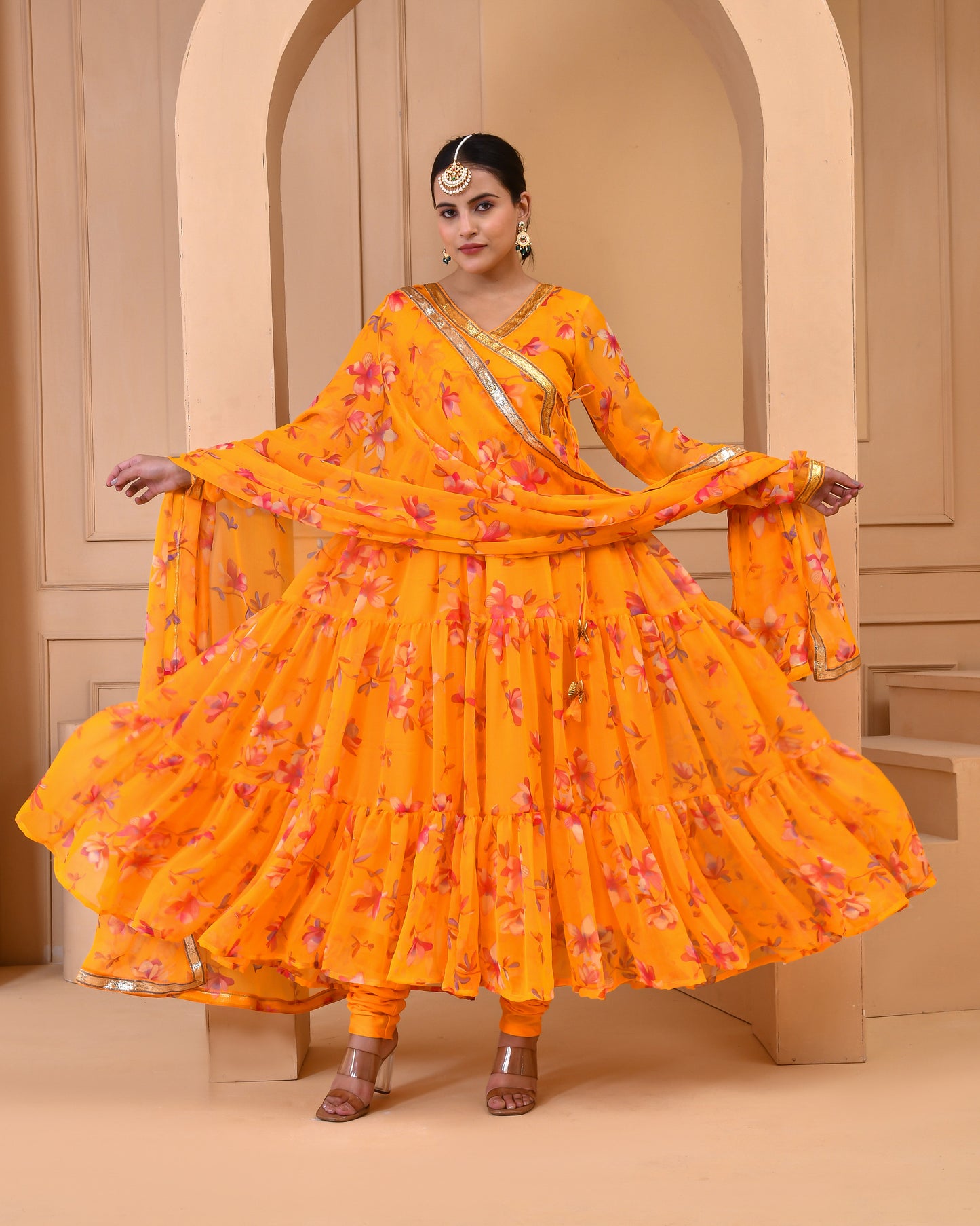 Daffodil Chiffon Yellow Haldi Anarkali Set