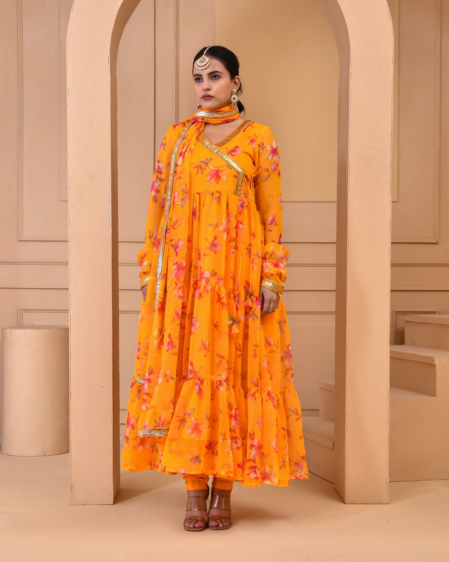 Daffodil Chiffon Yellow Haldi Anarkali Set