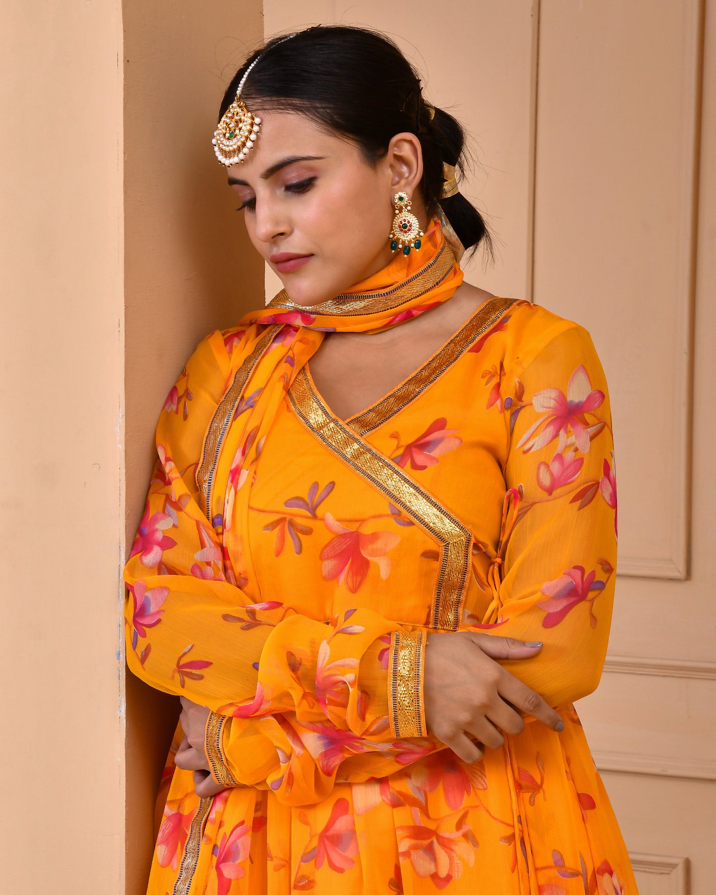 Daffodil Chiffon Yellow Haldi Anarkali Set