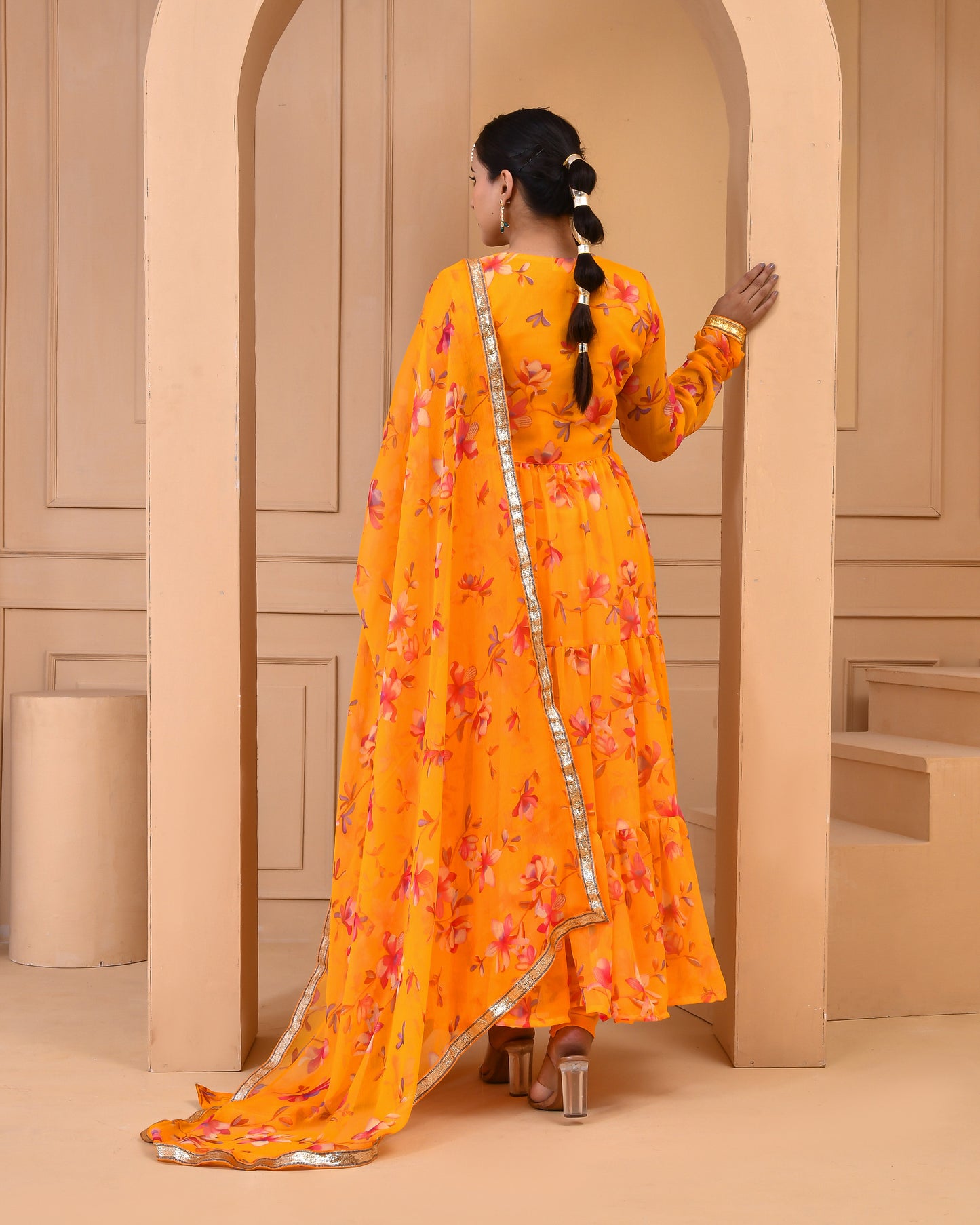 Daffodil Chiffon Yellow Haldi Anarkali Set