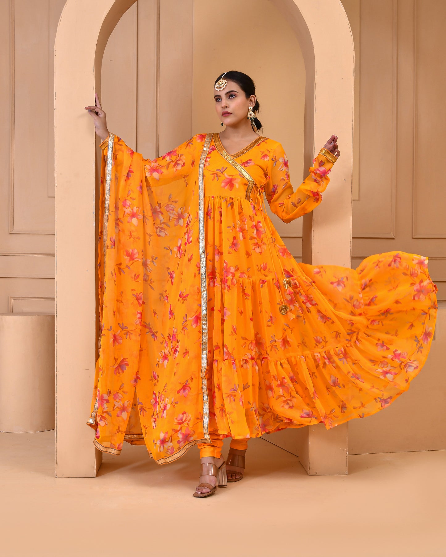 Daffodil Chiffon Yellow Haldi Anarkali Set