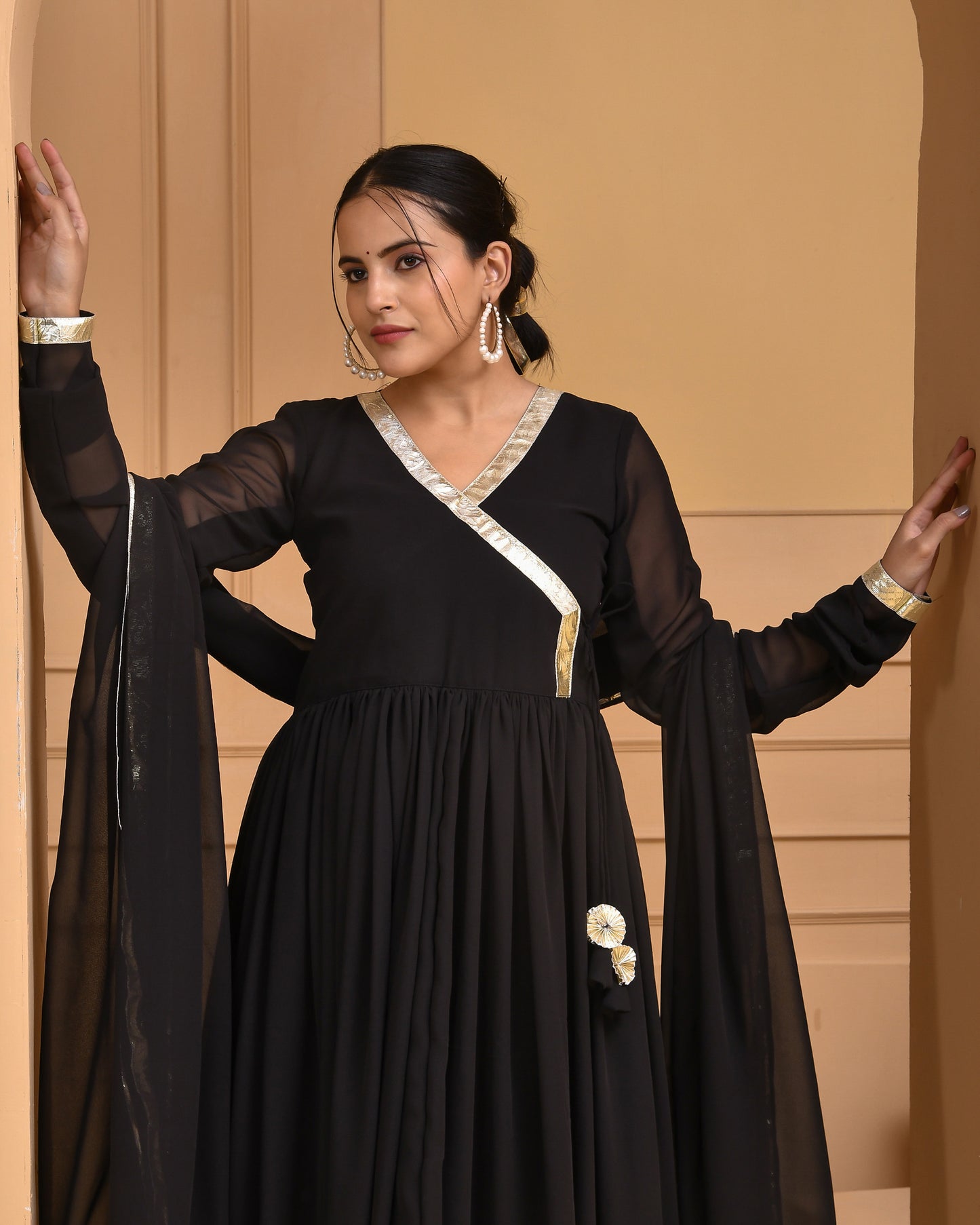 Black Georgette Cocktail Anarkali Set