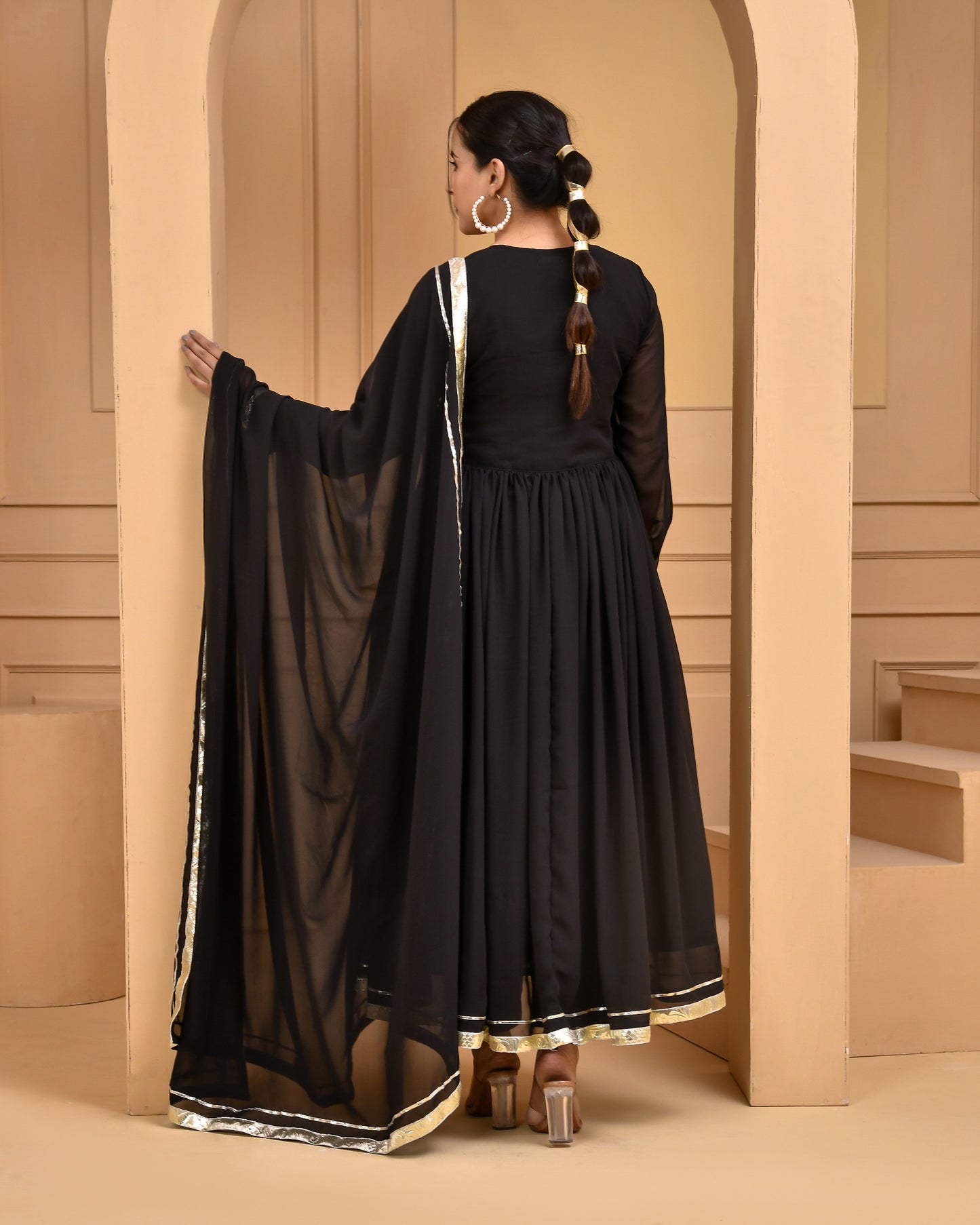 Black Georgette Cocktail Anarkali Set