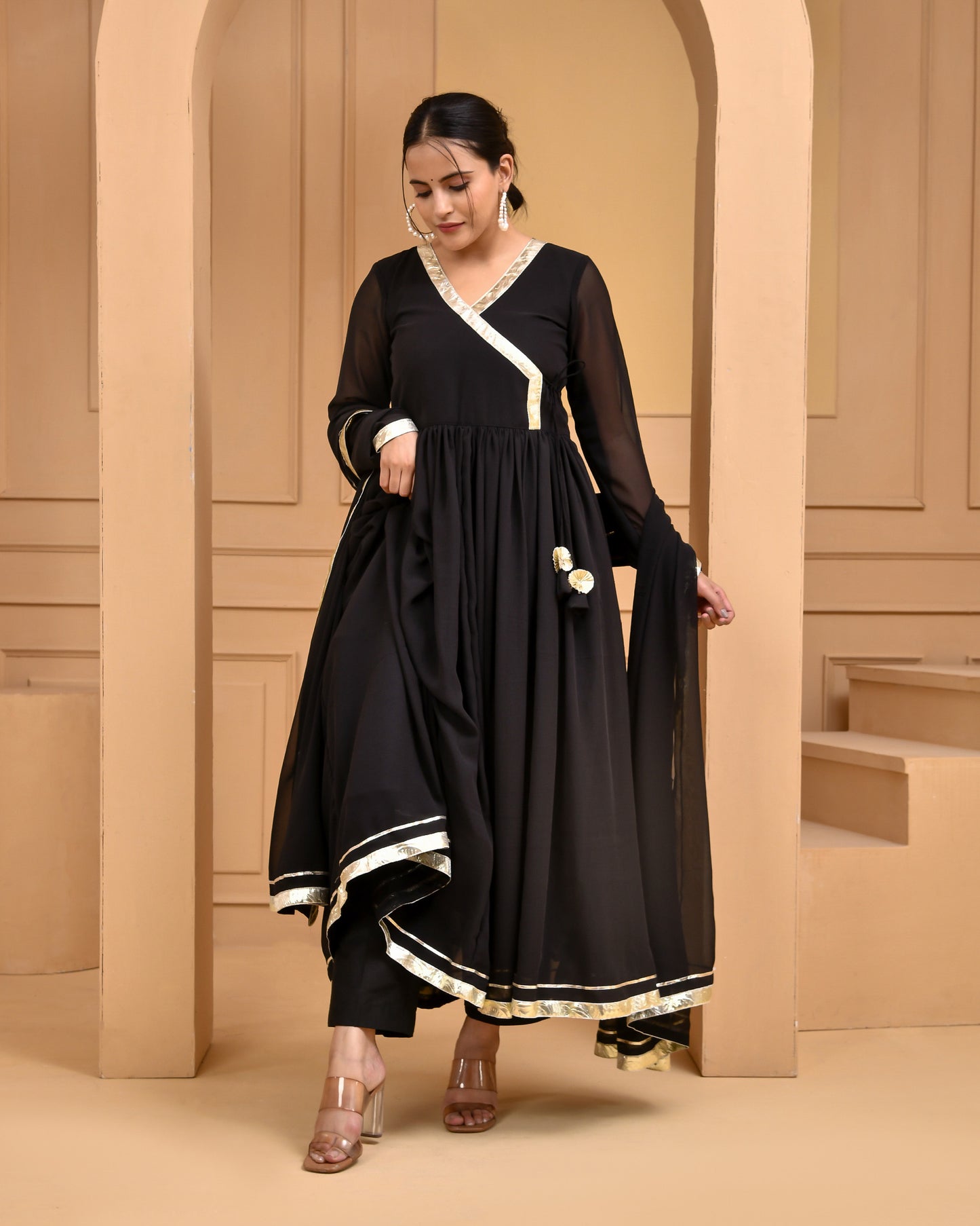 Black Georgette Cocktail Anarkali Set