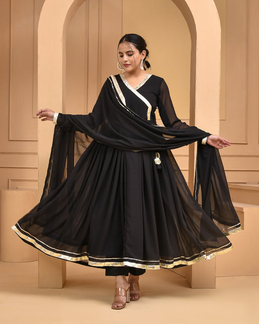 Black Georgette Cocktail Anarkali Set