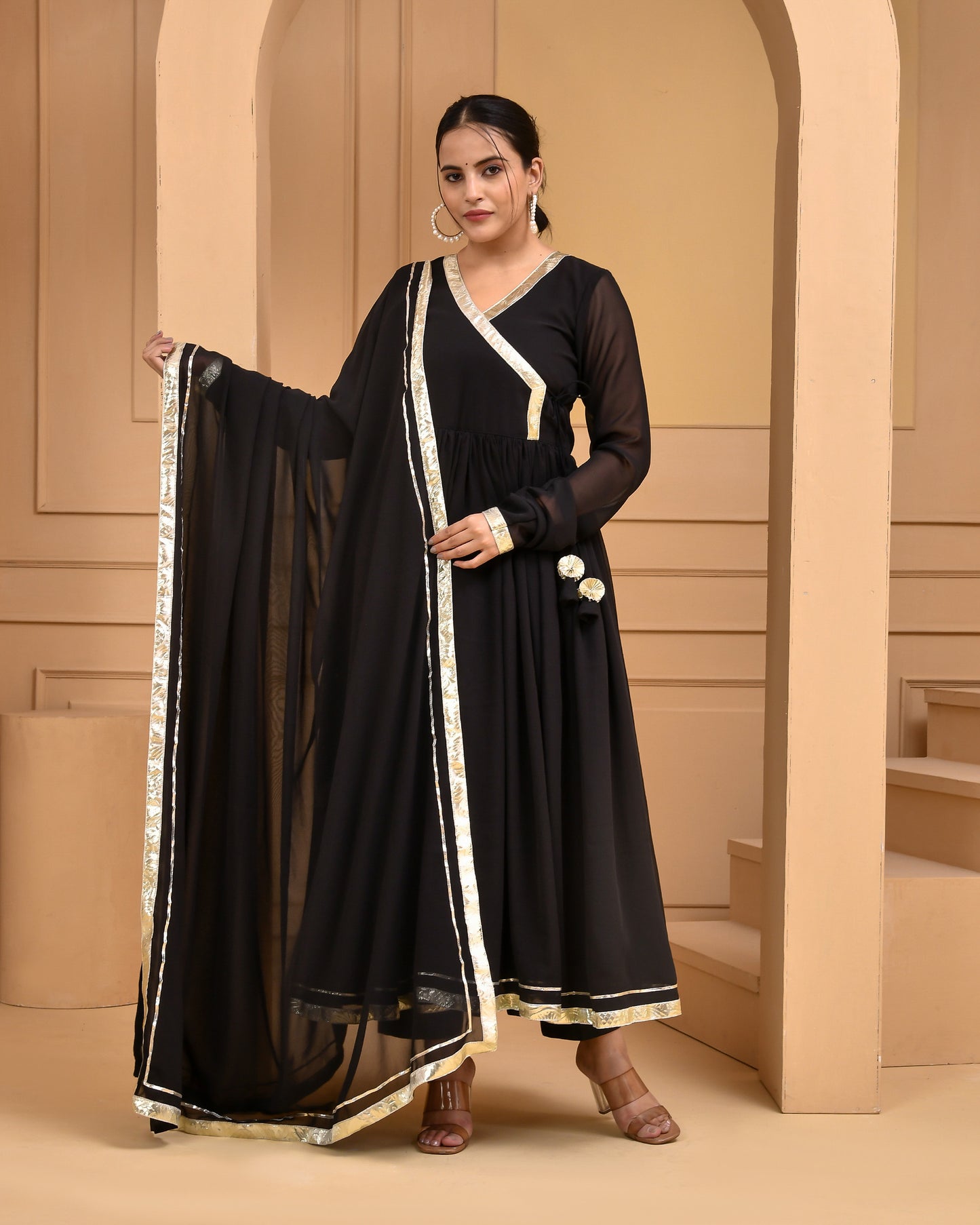 Black Georgette Cocktail Anarkali Set