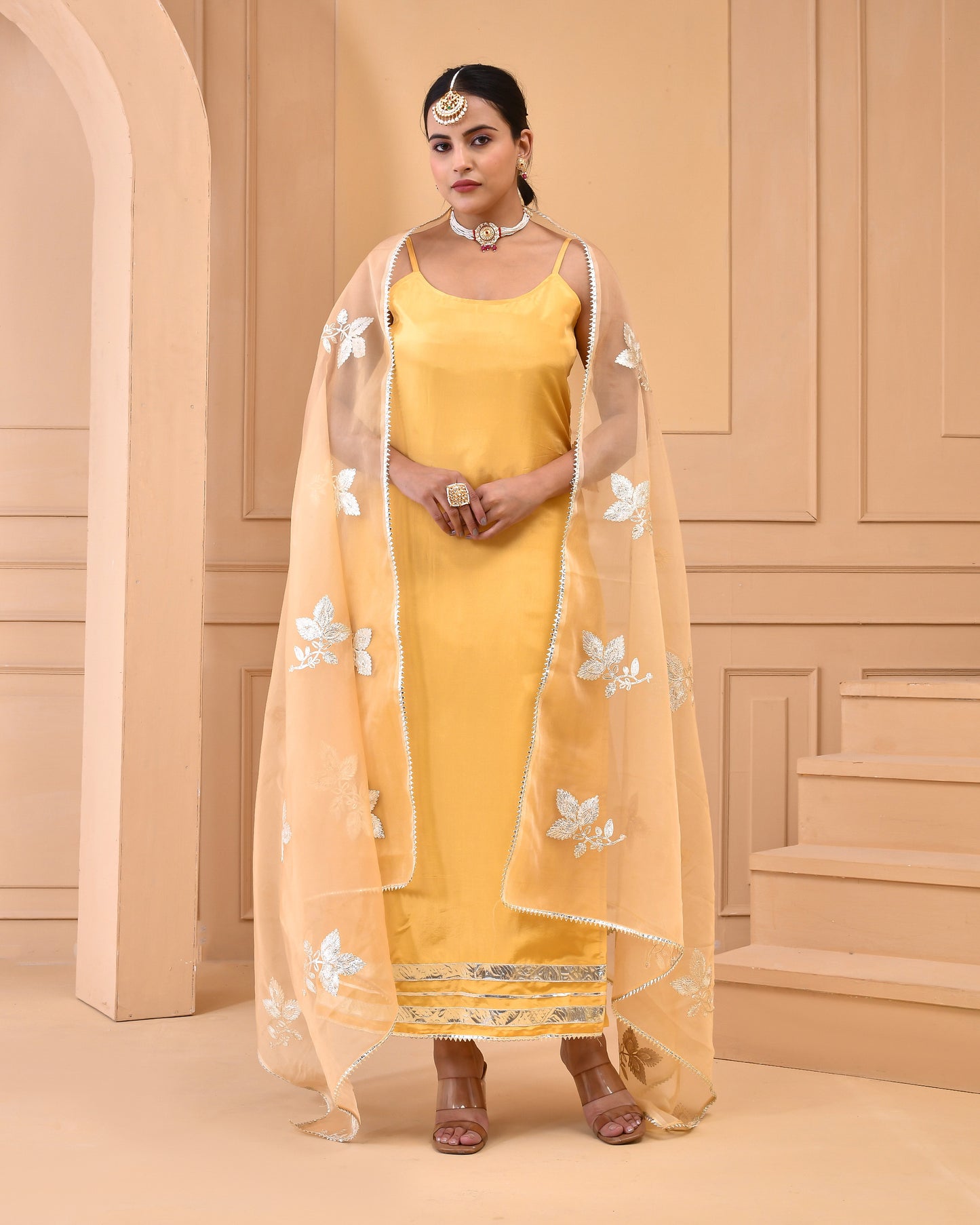 Champagne Upadda Silk Festive Suit Set