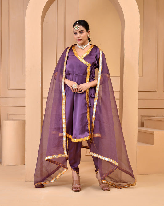 Purple Satin Silk Festive Suit Set