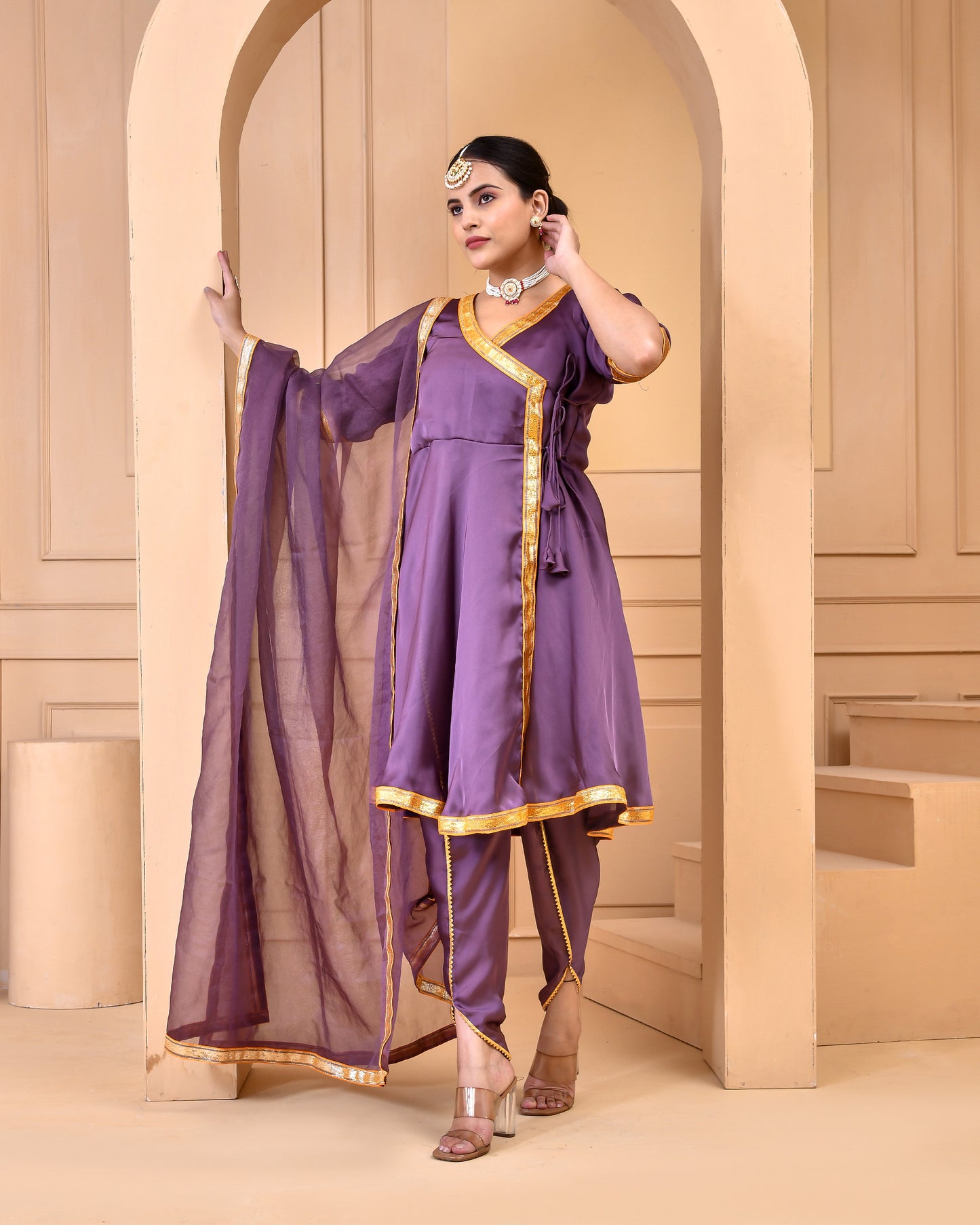 Purple Satin Silk Festive Suit Set