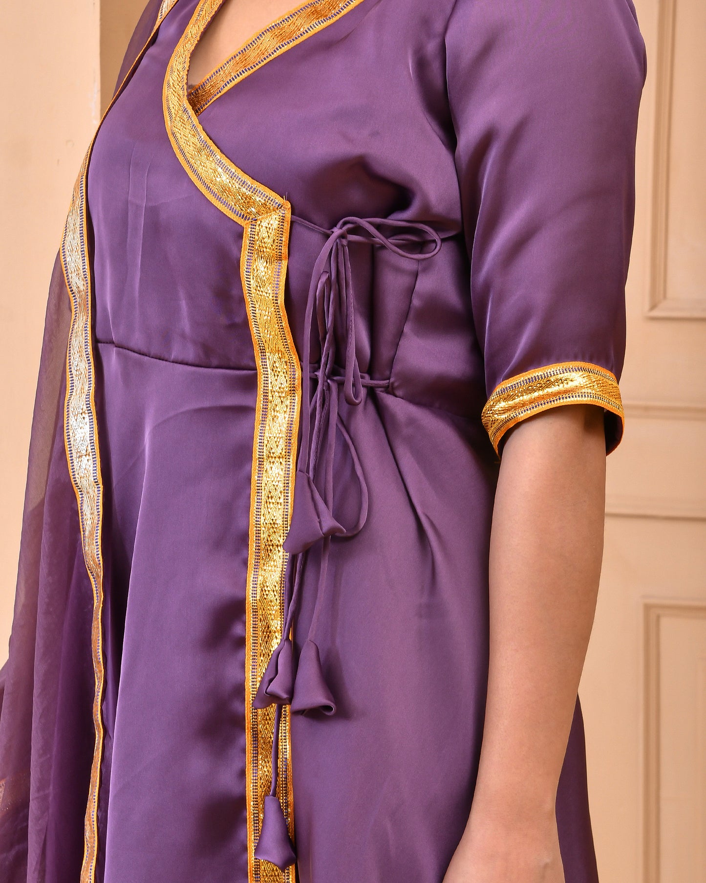 Purple Satin Silk Festive Suit Set