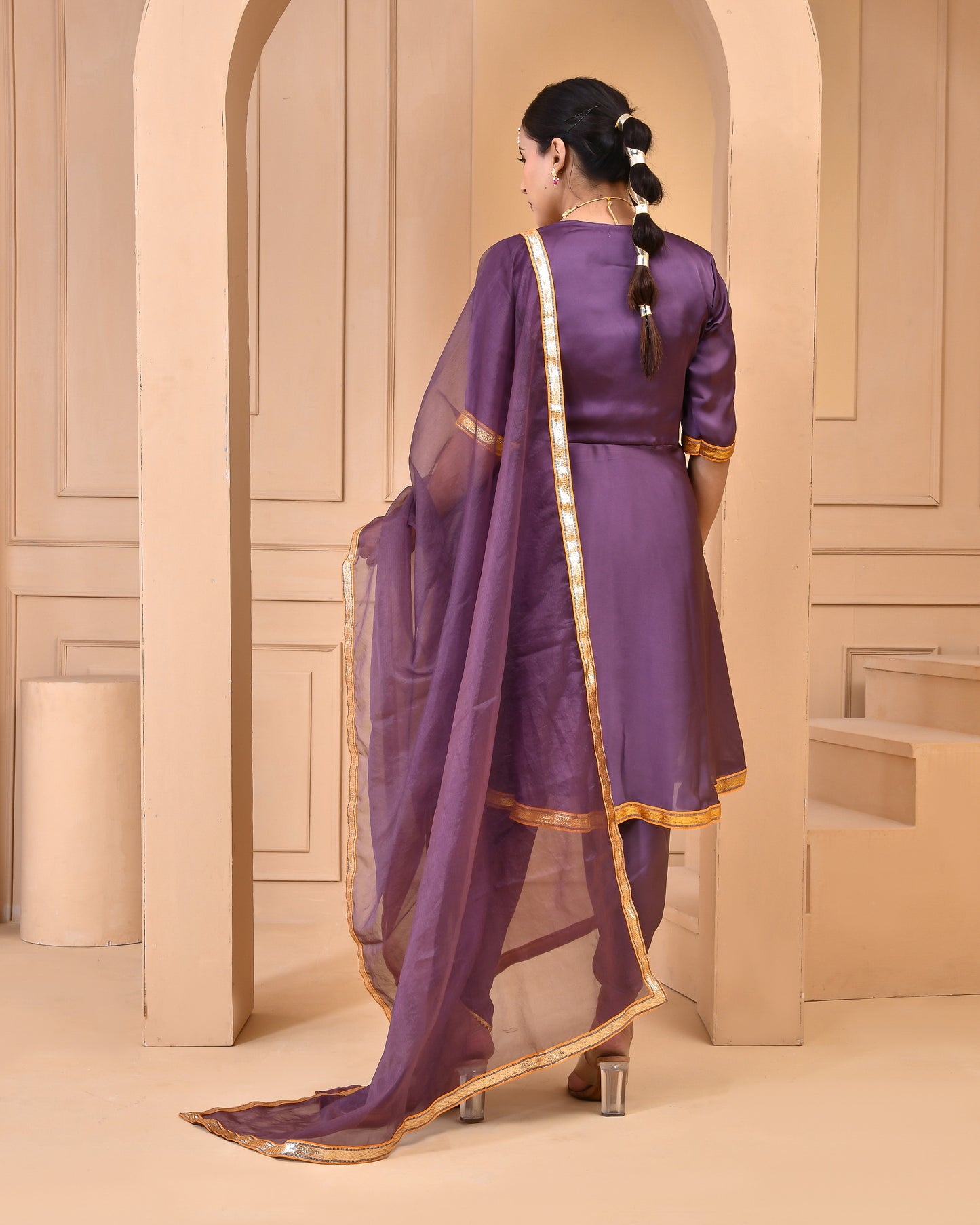 Purple Satin Silk Festive Suit Set