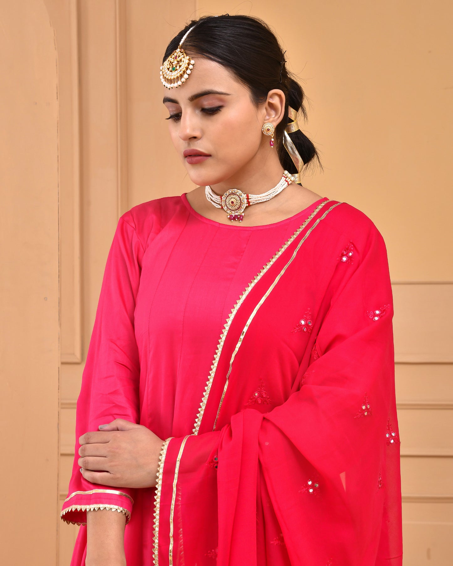 Ruby Pink Cotton Silk Anarkali Set