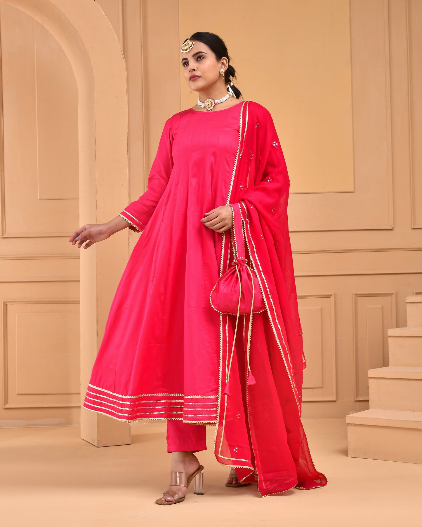 Ruby Pink Cotton Silk Anarkali Set