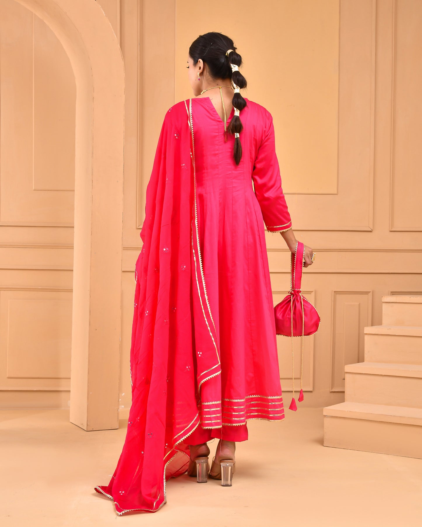 Ruby Pink Cotton Silk Anarkali Set