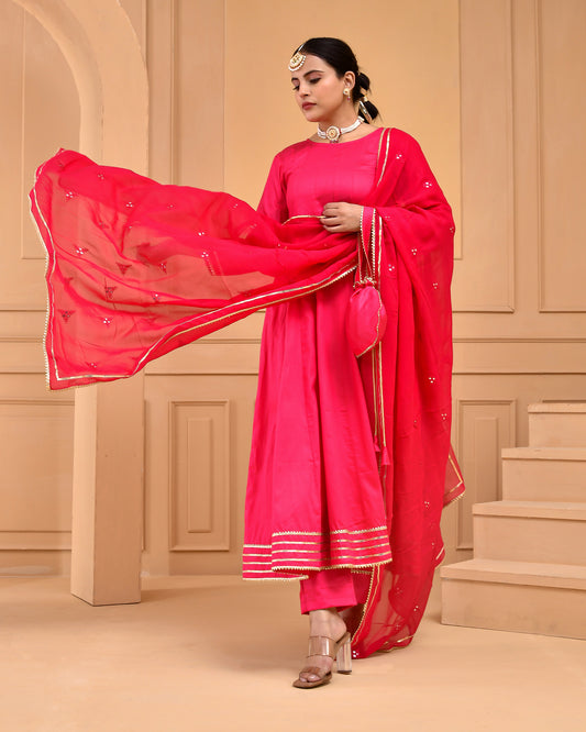 Ruby Pink Cotton Silk Anarkali Set