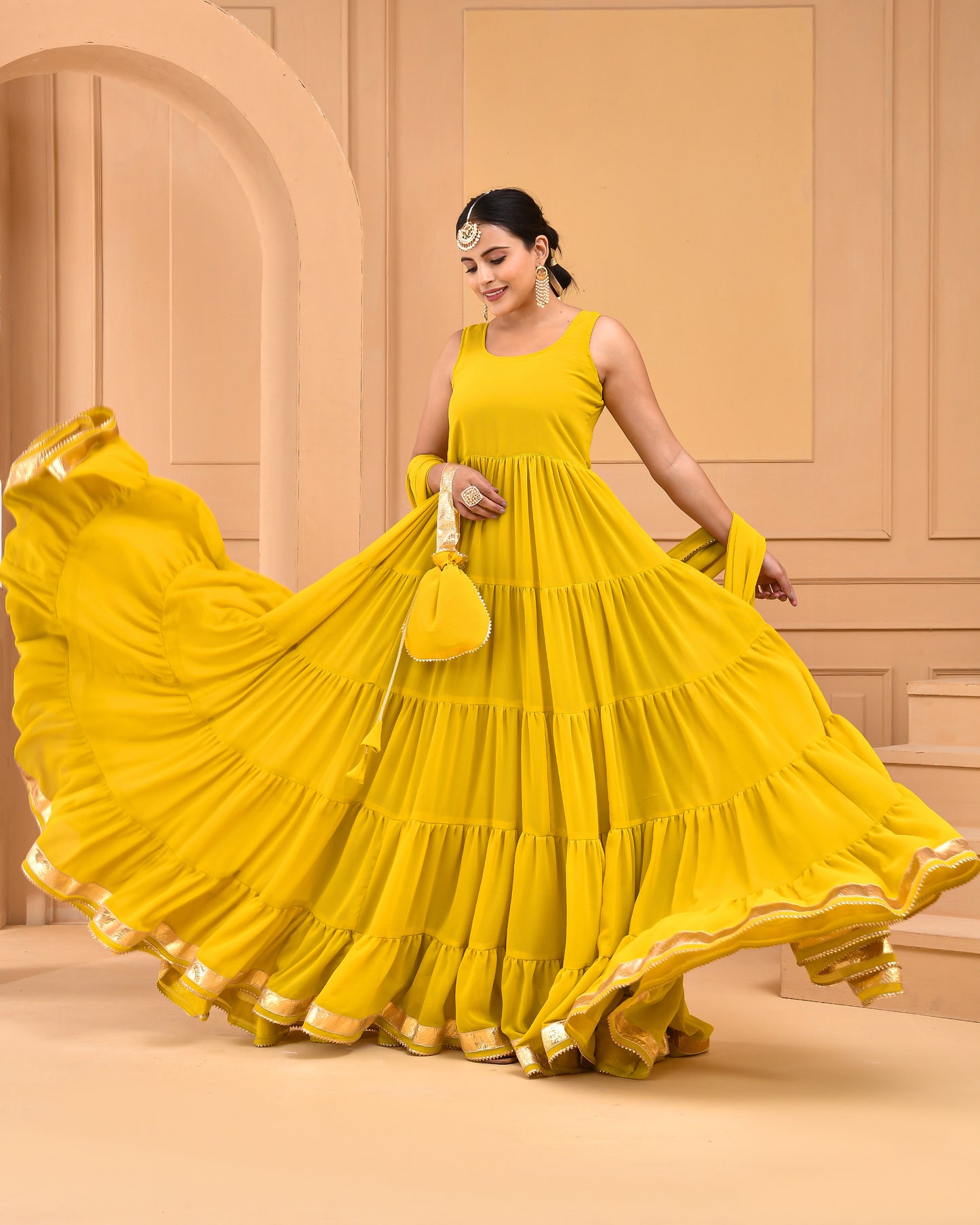 Dandelion Georgette Mustard Anarkali Set