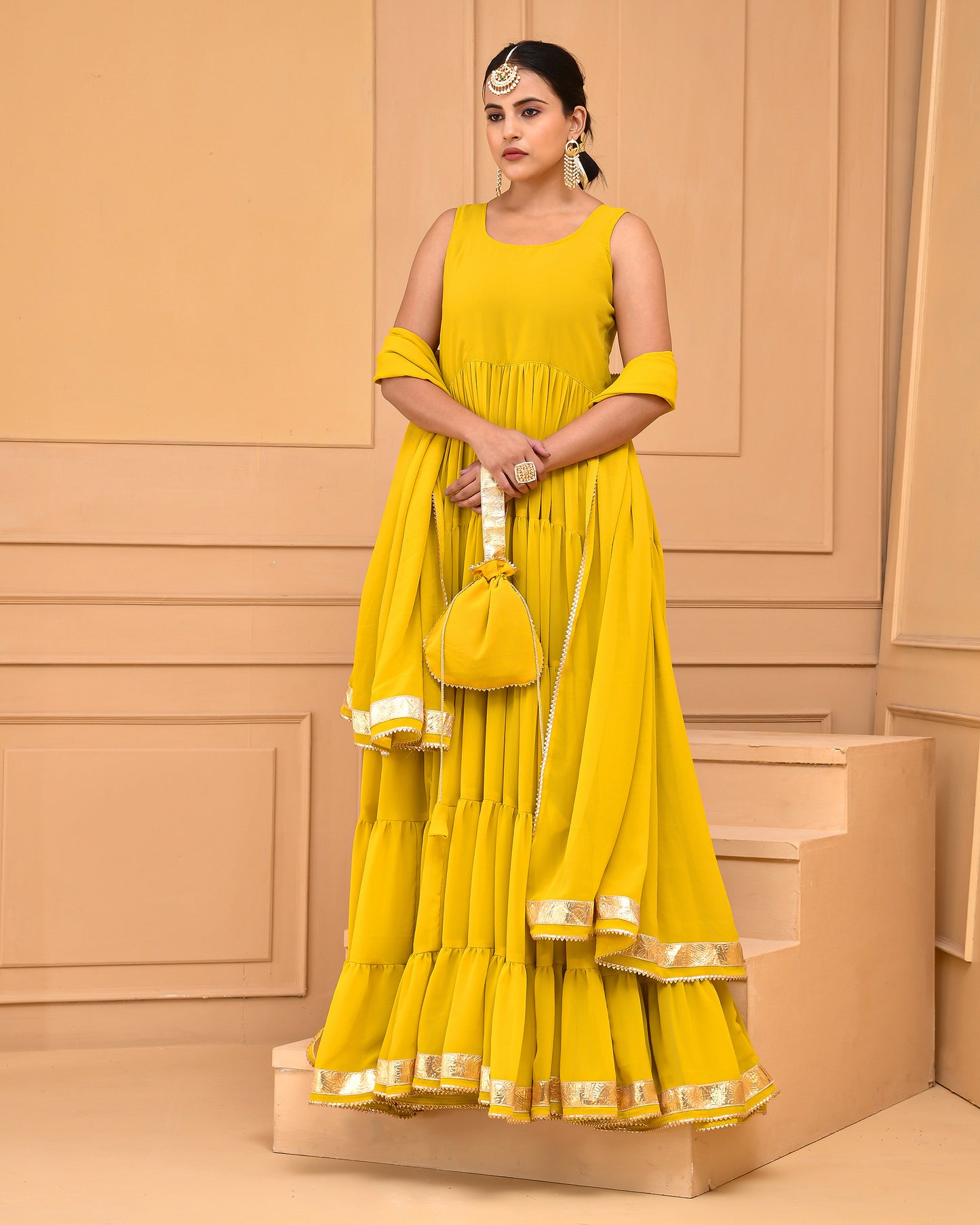 Dandelion Georgette Mustard Anarkali Set