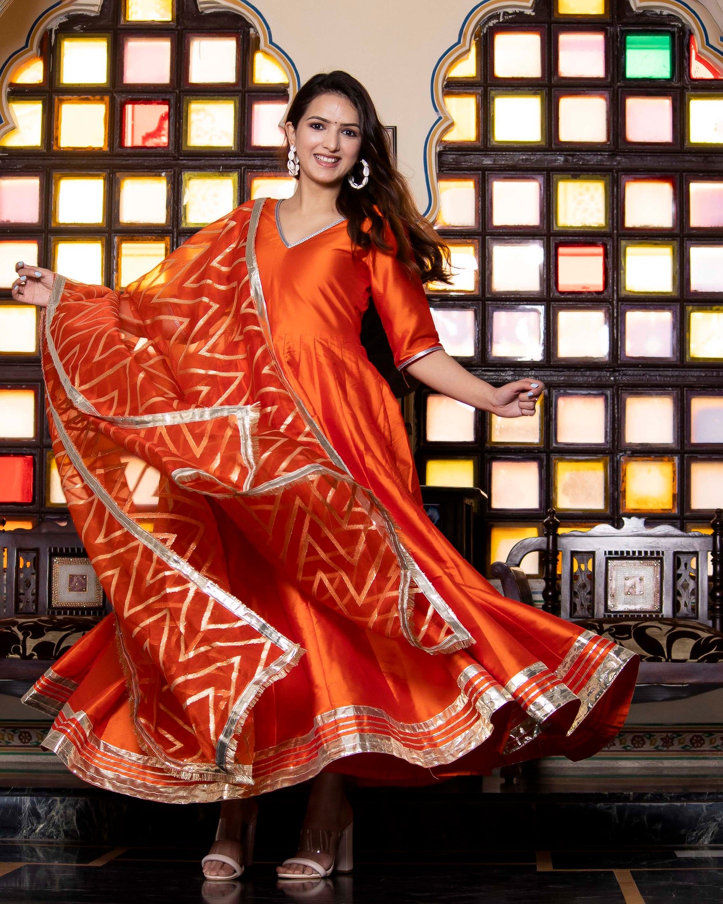 Genda Phool Orange Haldi Anarkali Set