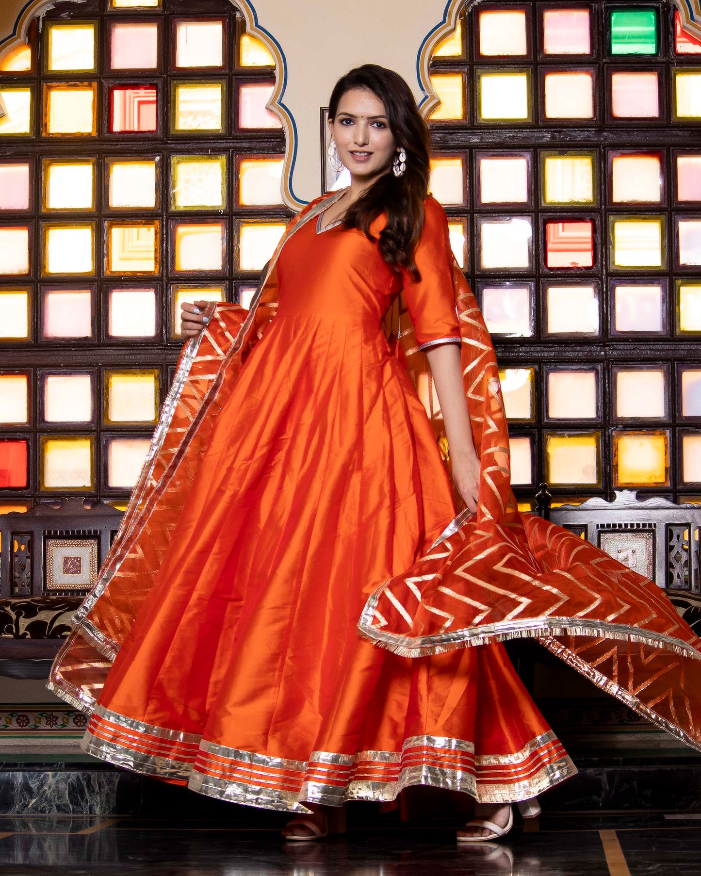 Genda Phool Orange Haldi Anarkali Set