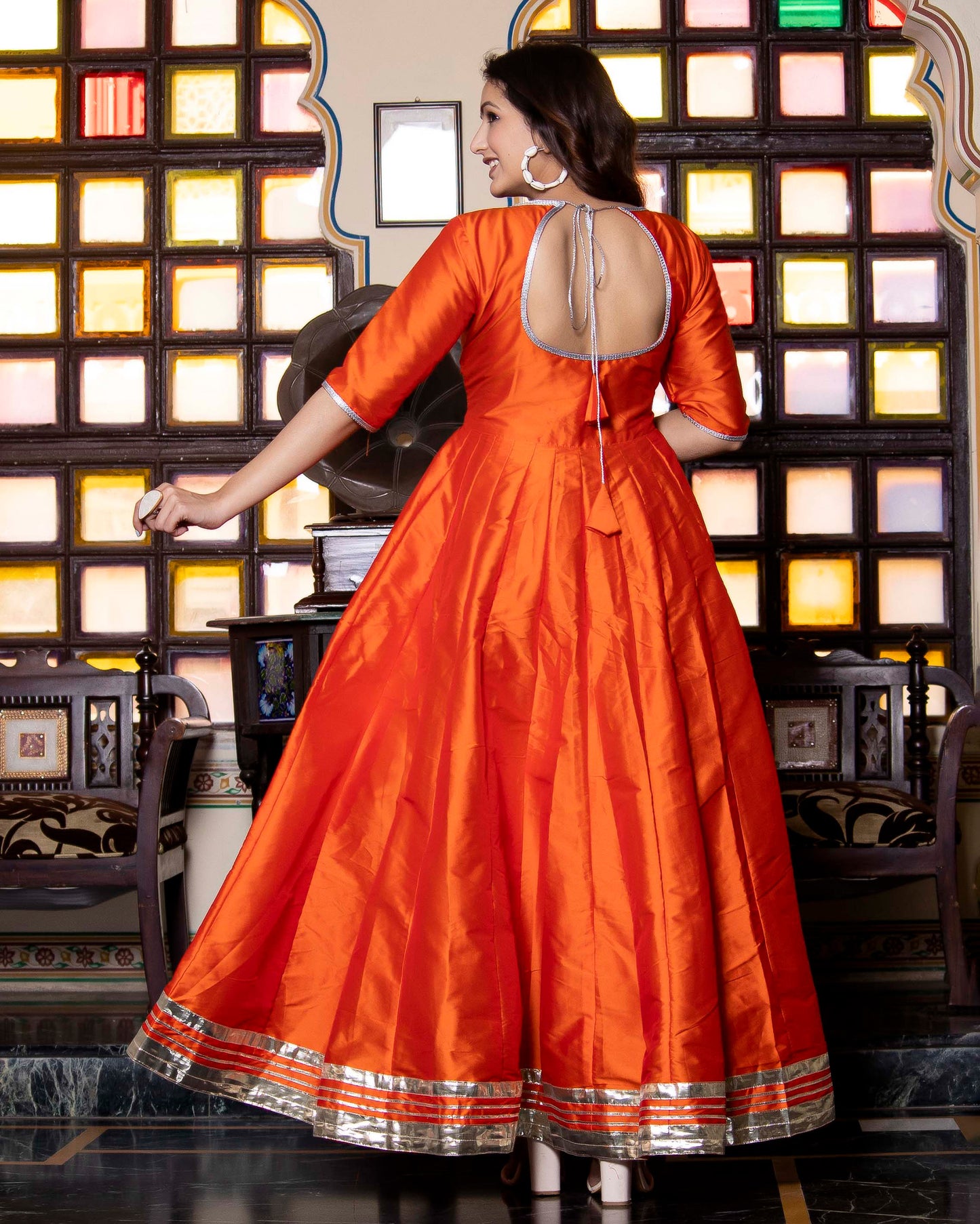 Genda Phool Orange Haldi Anarkali Set