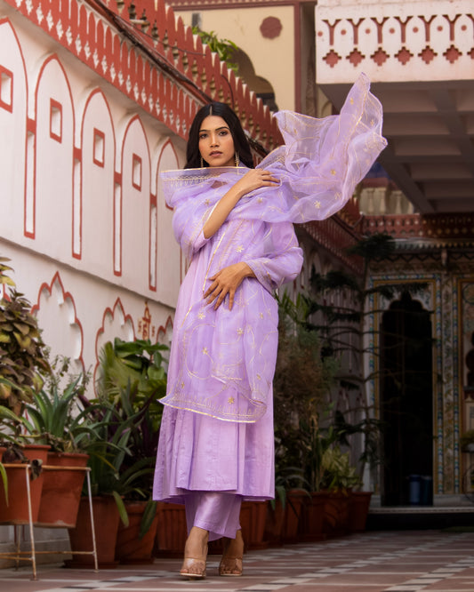 Vara Lavender Cotton Silk Festive Suit Set