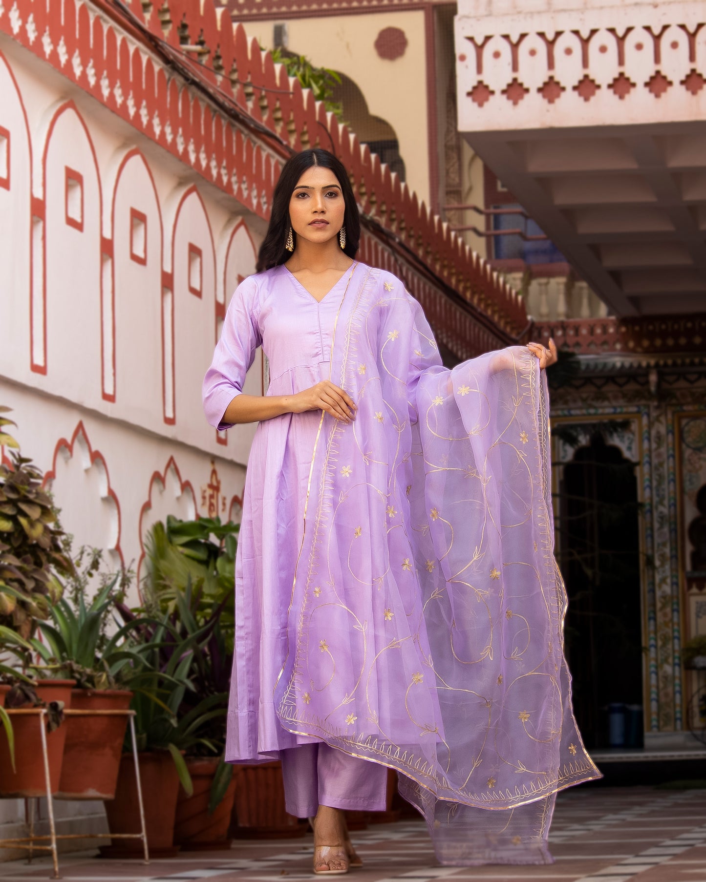 Vara Lavender Cotton Silk Festive Suit Set