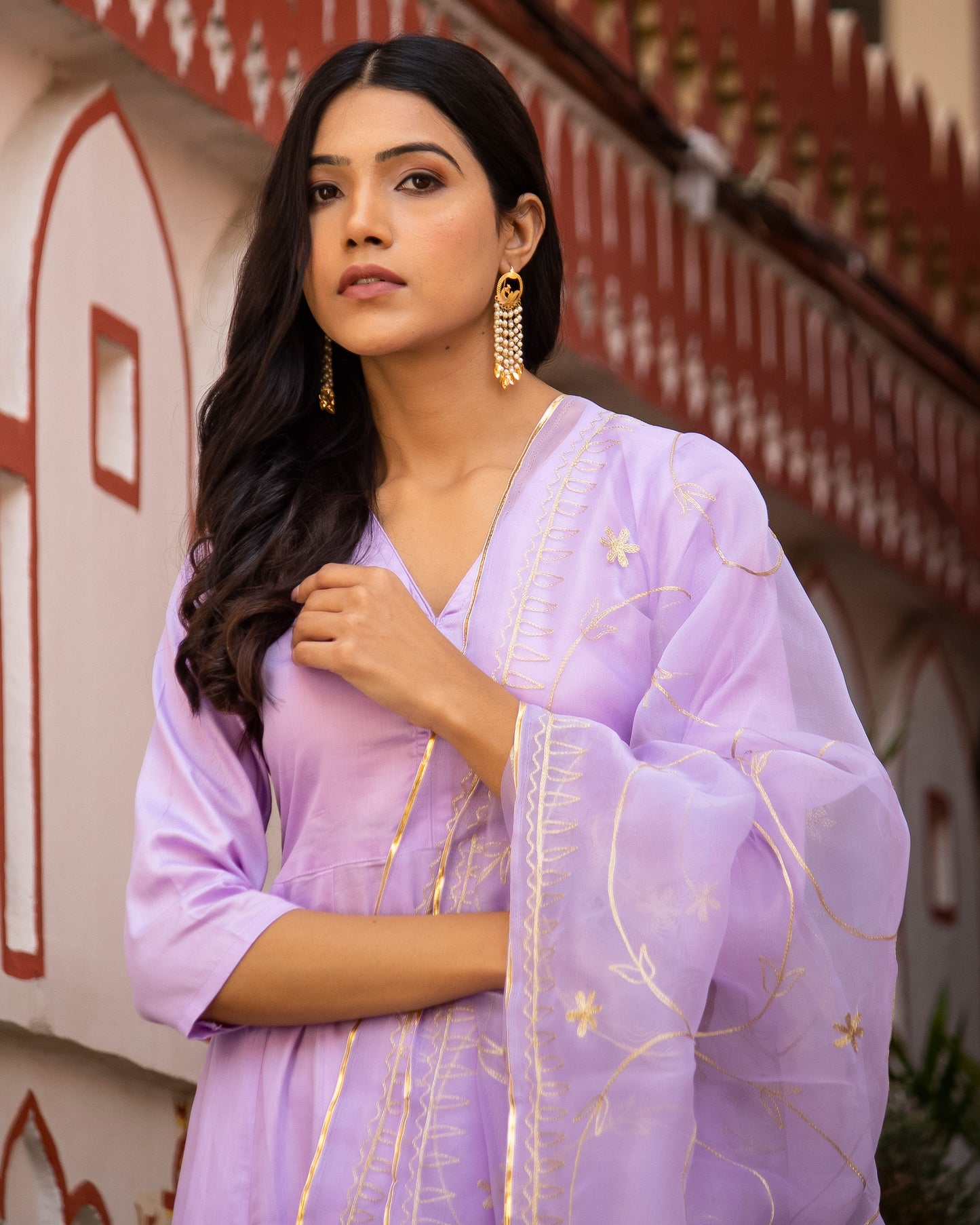 Vara Lavender Cotton Silk Festive Suit Set