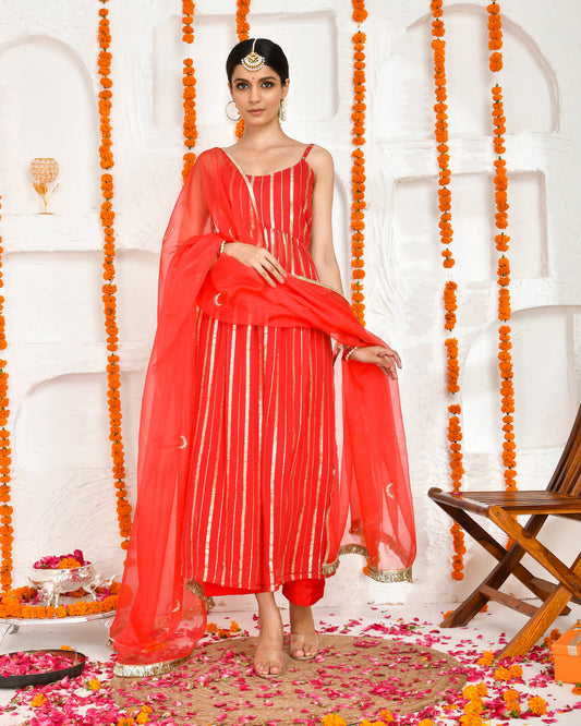 Amara Red Georgette Aari Festive Suit Set