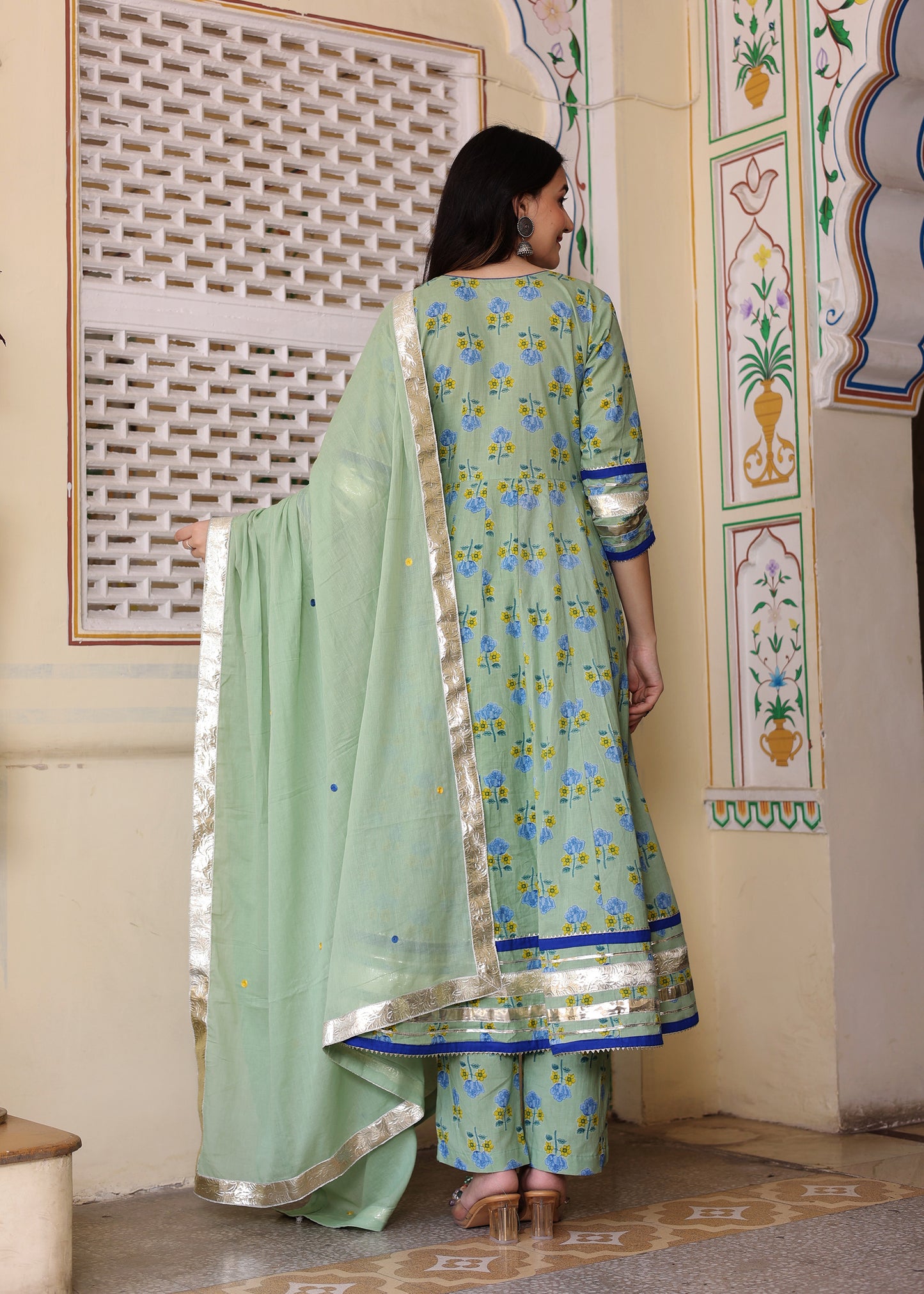 Guldasta Cotton Green Anarkali Set