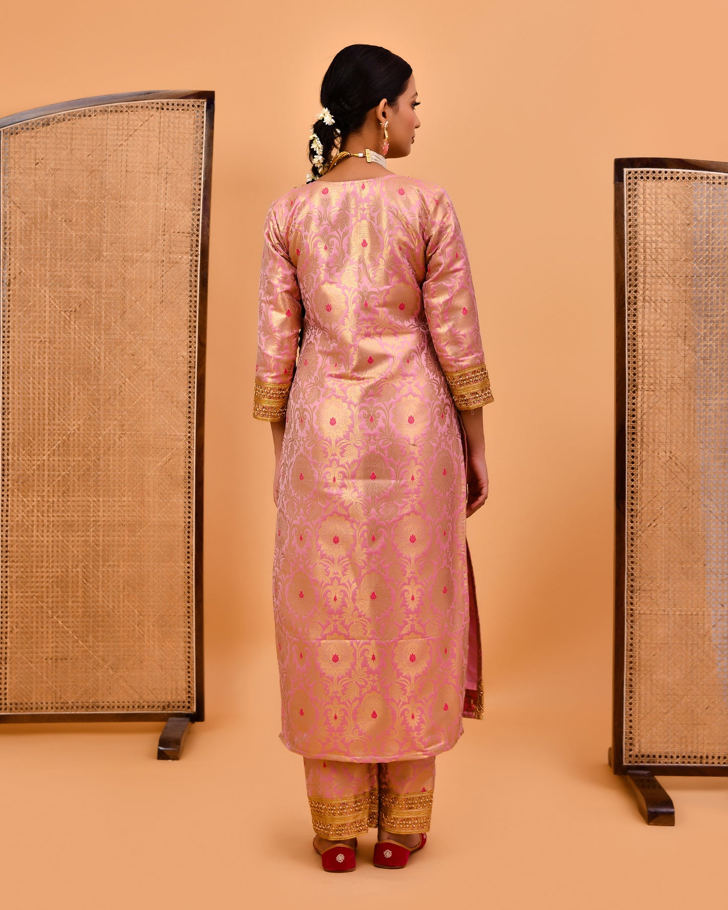 Mrigni Banarasi Brocade Pink Suit Set