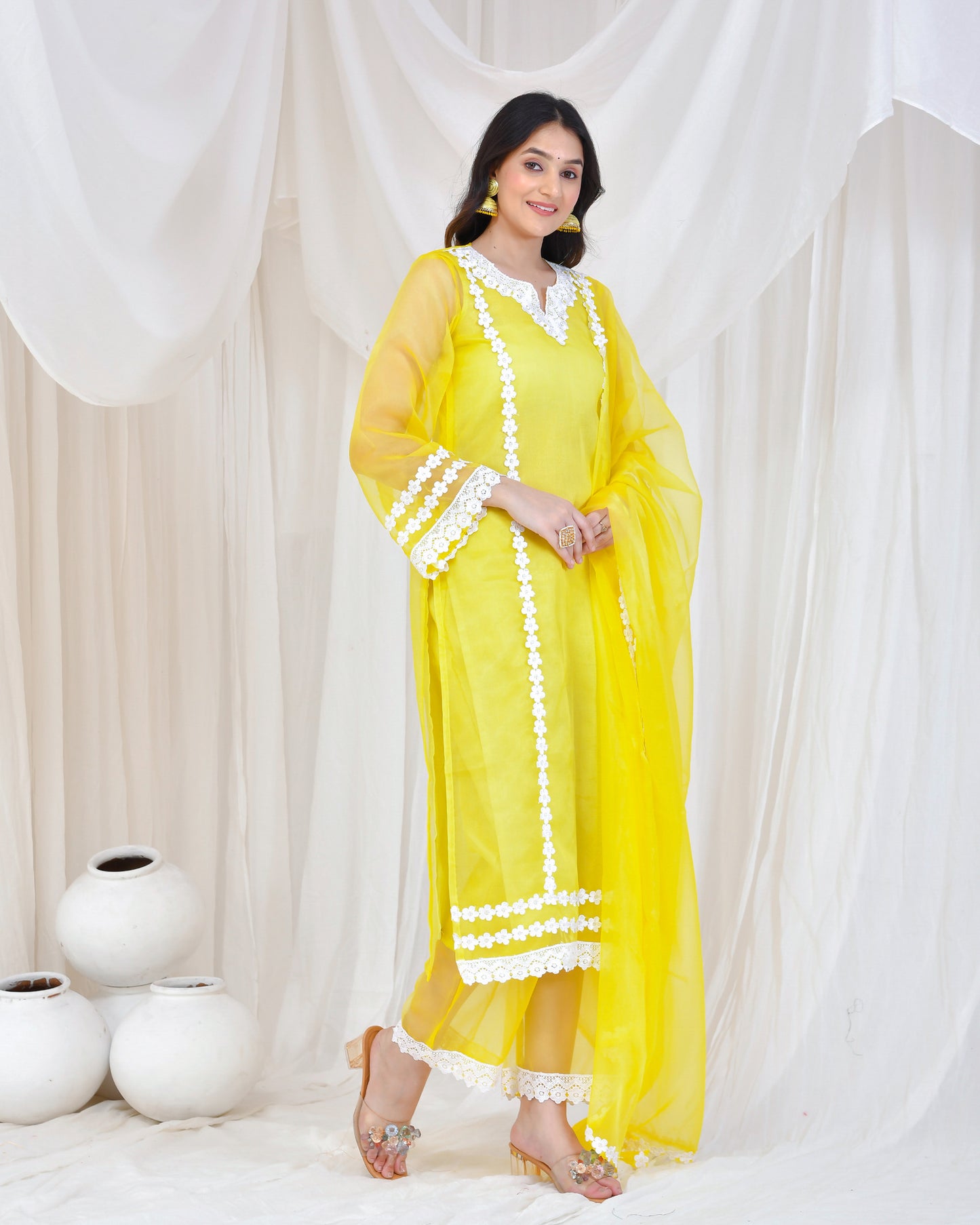 Yellow Organza Designer Suit Set