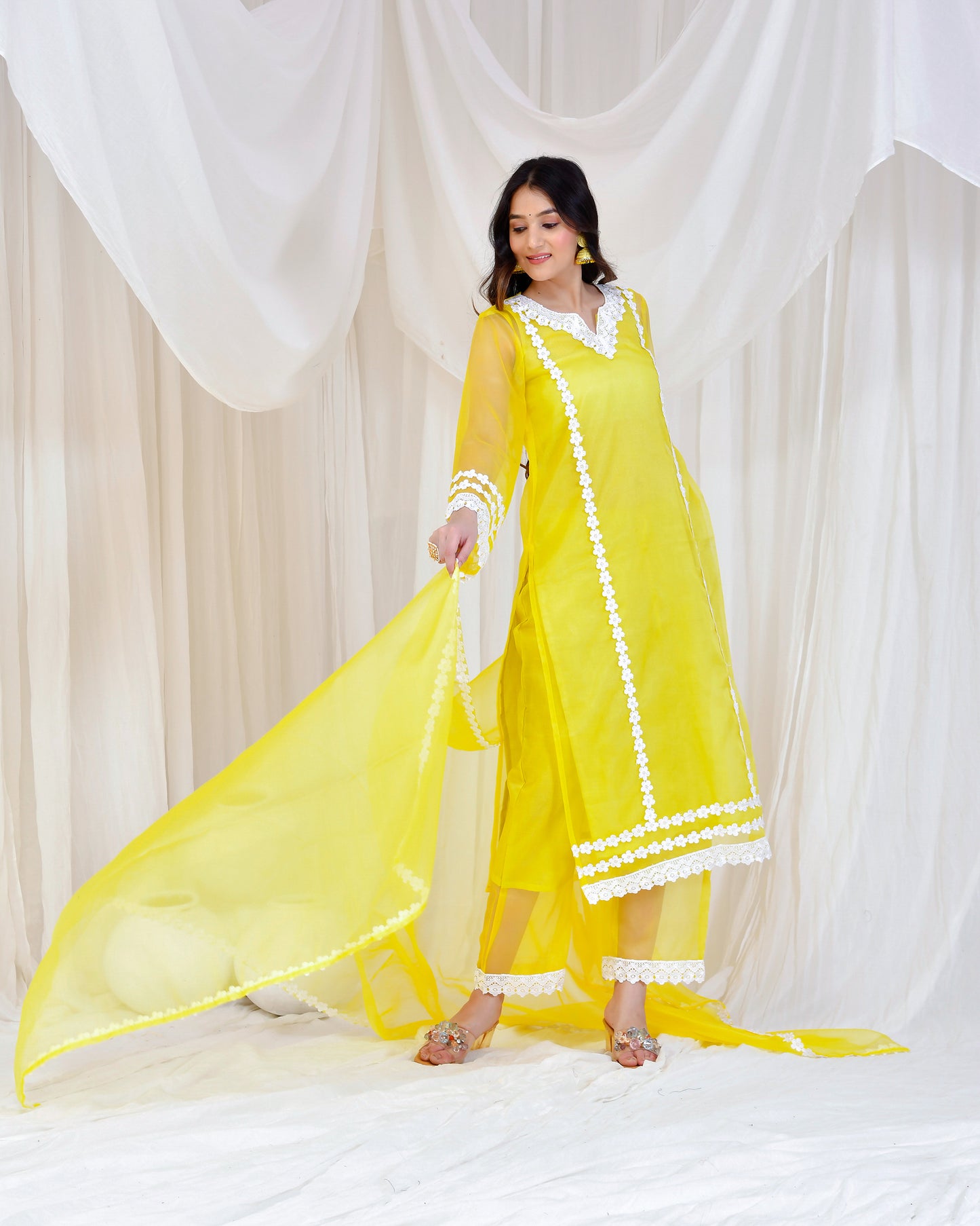 Yellow Organza Designer Suit Set